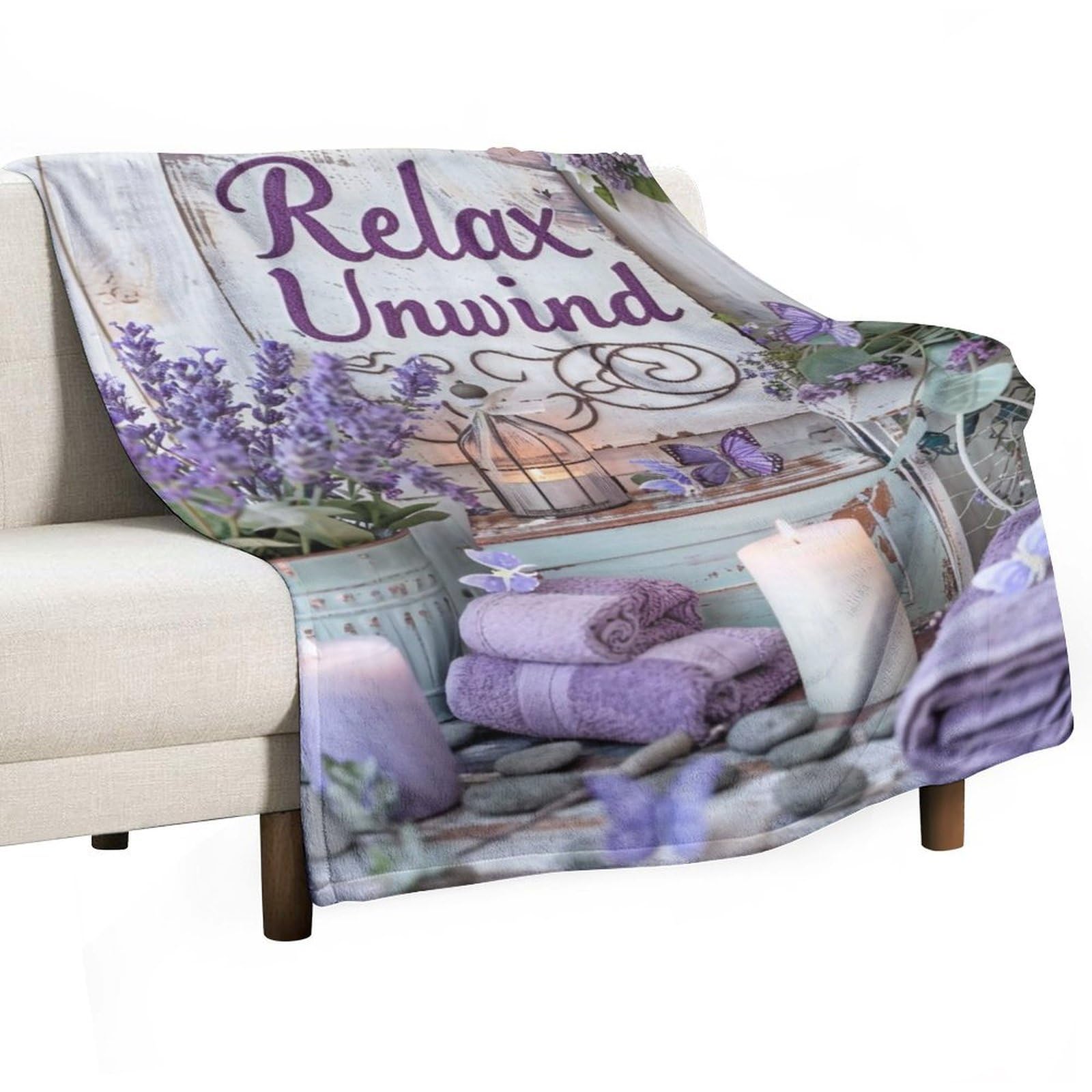 YHGSREUOH Relax Unwind Lavender Spa 04 Flannel Blankets Fleece Soft Throw Lightweight Plush Gifts for Couch, Bed, Cozy Sofa Plush, Chair, Lovers 130x175cm(50x70in)