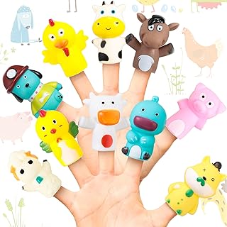 10 Pcs Bath Finger Puppets Rubber Farm Animal Finger Puppets Animals Toys Adult Finger Puppets Fun Gifts Party Favors Pinata Stuffers Stocking Stuffers for Boys Girls Toddlers