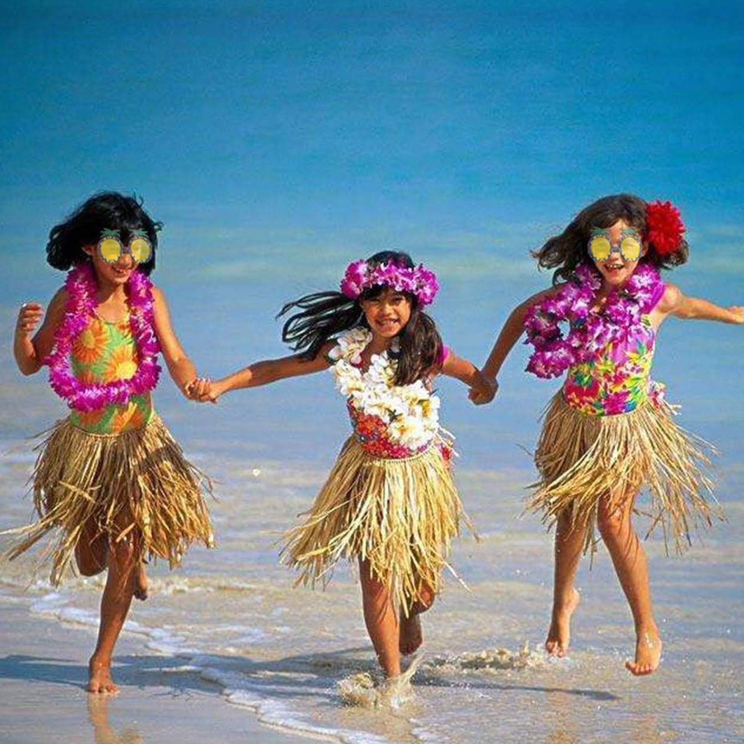 Hawaiian Fancy Dress, Hawaiian Garland with Pineapple Sunglasses, Hawaiian Lei Flower Set for Tropical Luau Party Supplies - Image 4