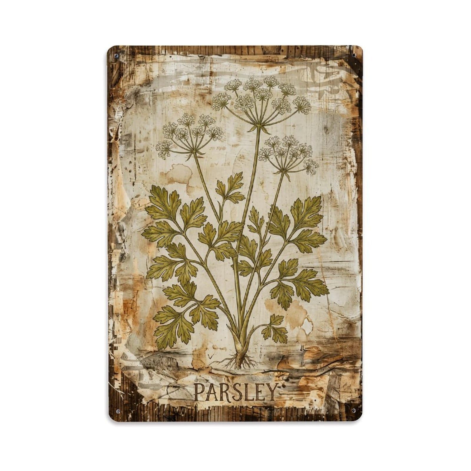 Fqnyr Style Parsley Botanical Vintage Metal Tin Sign Plaque Wall Decor For Cafe, Club Bar, Office, Home Garden Metal Poster 8X12inch