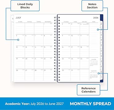 Blue Sky 2026-2027 Weekly & Monthly Academic Planner Calendar 5x8 Chanson
