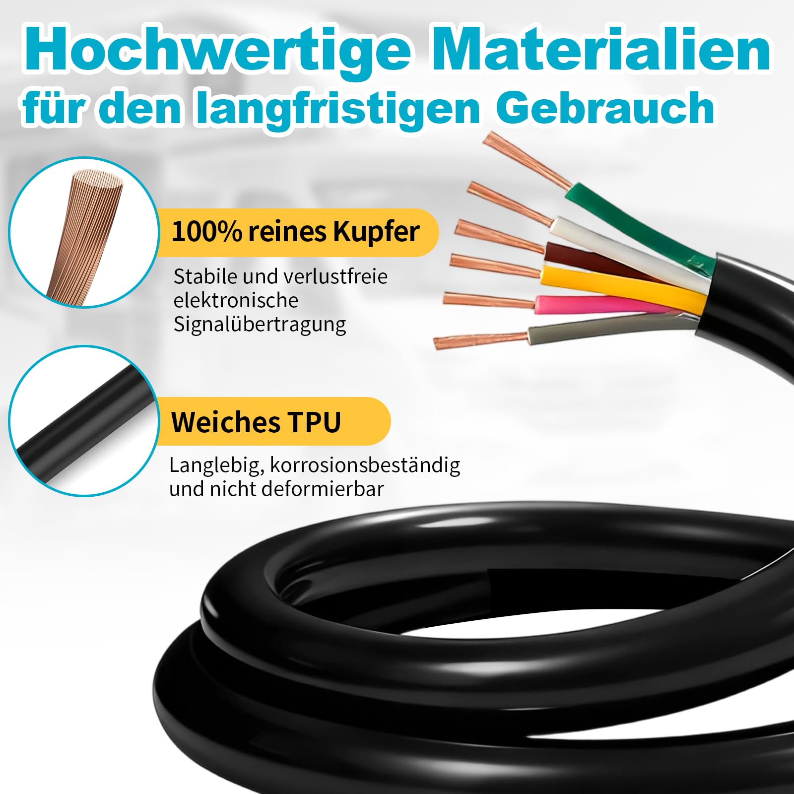 Anhänger Verlängerungskabel 13 Polig 1.3M,Anhängerkabel Adapterkabel,13 Pol Stecker auf 13 Poliger Steckdose Sprialkabel,13 Poliger Anhängerstecker mit Kabel für PKW RV Wohnmobil Traktor