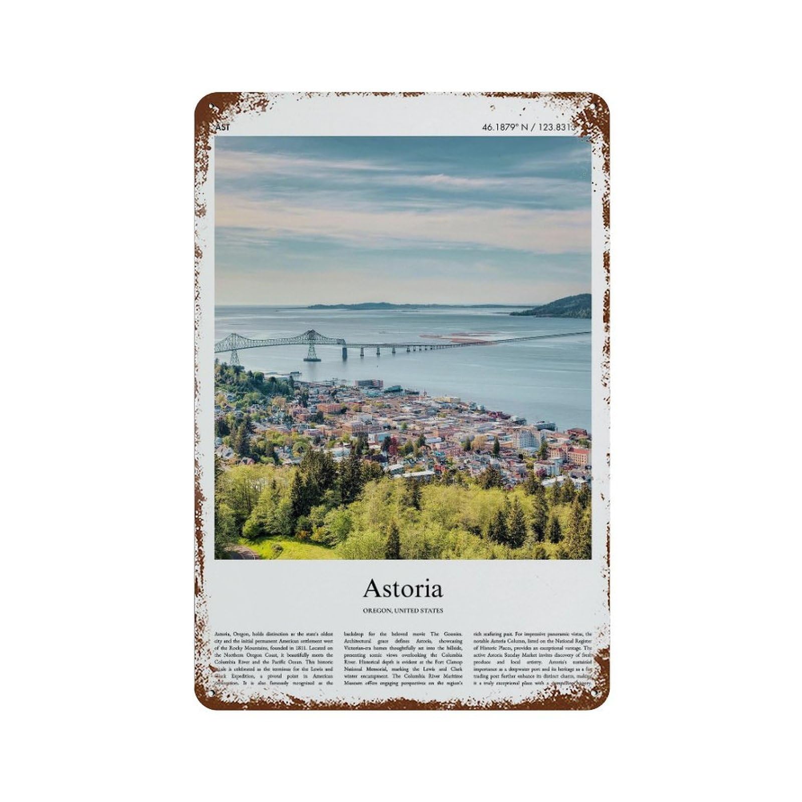 xiaoxiaoshen Astoria Oregon, United States, USA City Scenery Wall Decor Art Metal Tin Poster Modern Home Decor Art Home Bar Shop Decorations Vintage Sign 30x20cm
