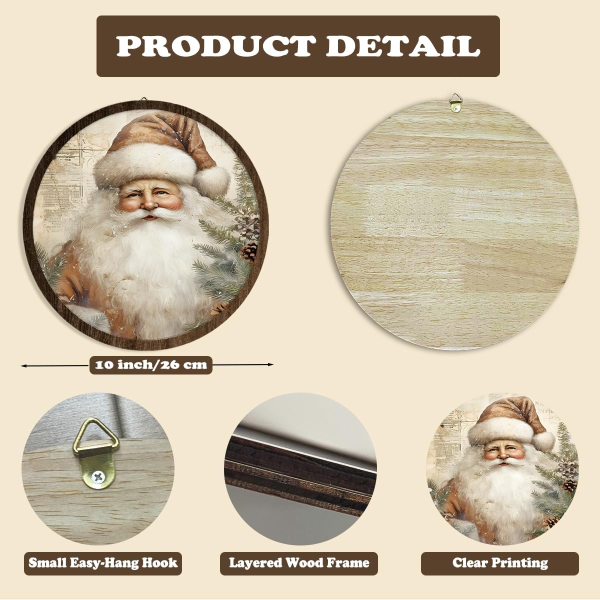 BIWSHA ヴィンテージ 素朴なクリスマスツリー サンタ 雪だるま 木製 壁アート 装飾 農家 クリスマス 冬 ホリデー ラウンド