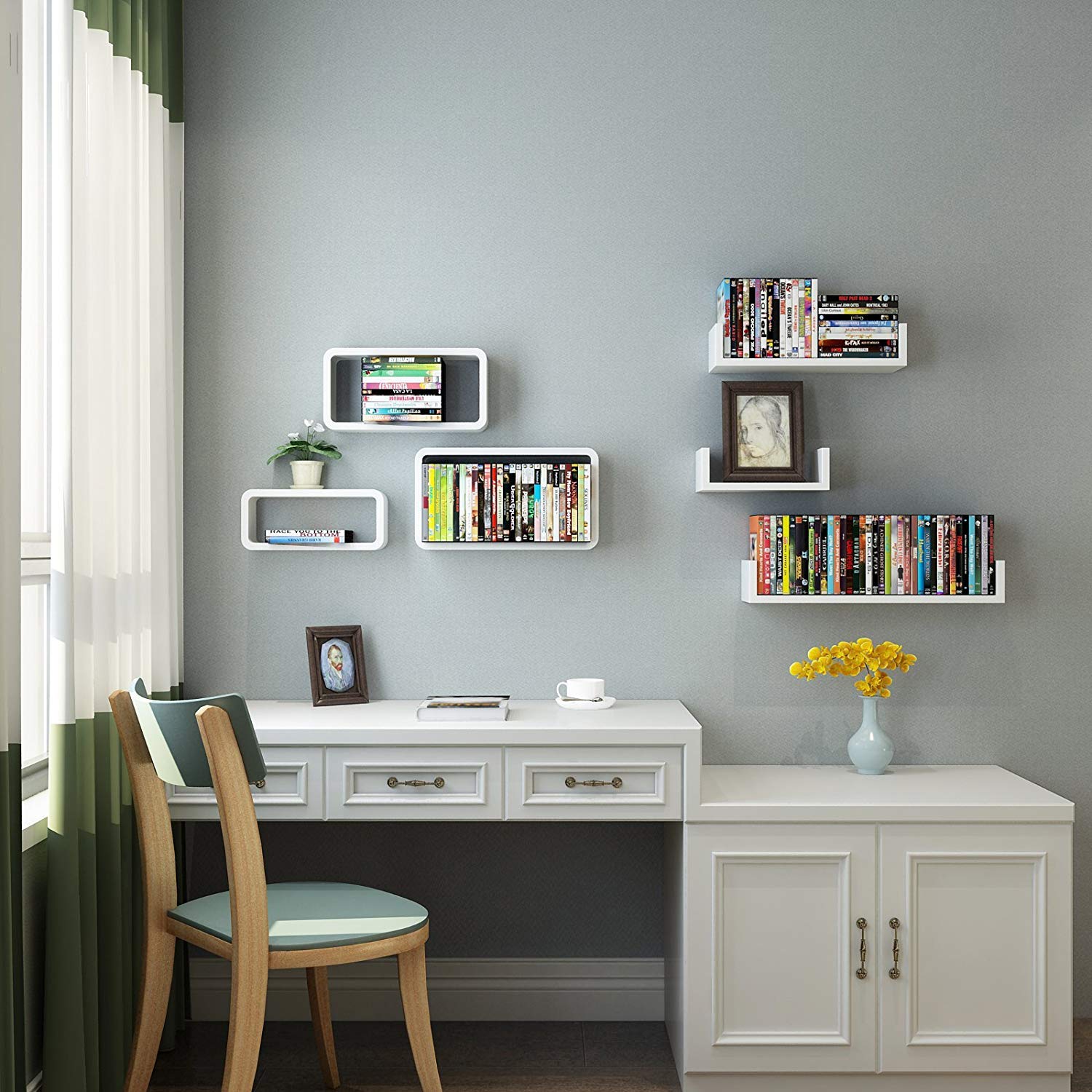 Meerveil Etagere Murale Lot de 3 Etagères Murales Blanche Murale Tablettes Flottantes Étagères de Rangement Forme de U, 30/45/60cm, Charge 15kg, pour Salle de Bain Chambre Salon Cuisine, Blanc