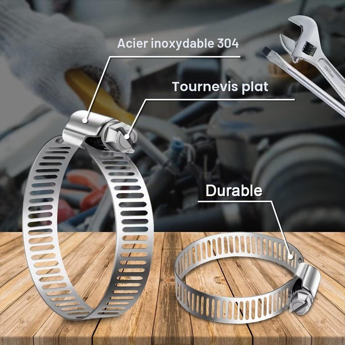 Leryati 304 Collier de Serrage Inox Set 6-51mm, Collier Serrage Métallique Réglable pour Piscine Machine à Laver Jardin