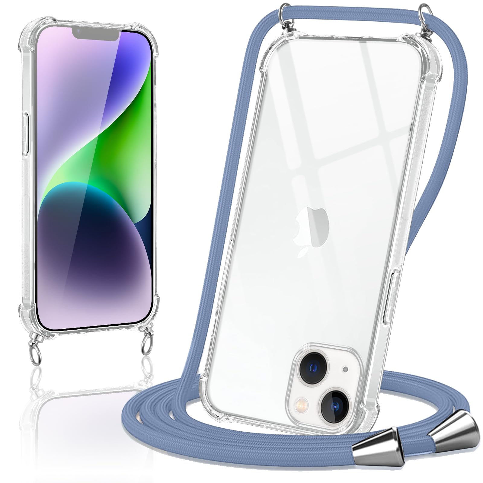 Oelrstfe Cover Trasparente con Cordino per iPhone 14 Pro con Magnetico, Custodia Sottile Morbido Silicone con Laccio Collana Tracolla Regolabile Antiurto Case con Collana per iPhone 14 Pro - Rose-Gold
