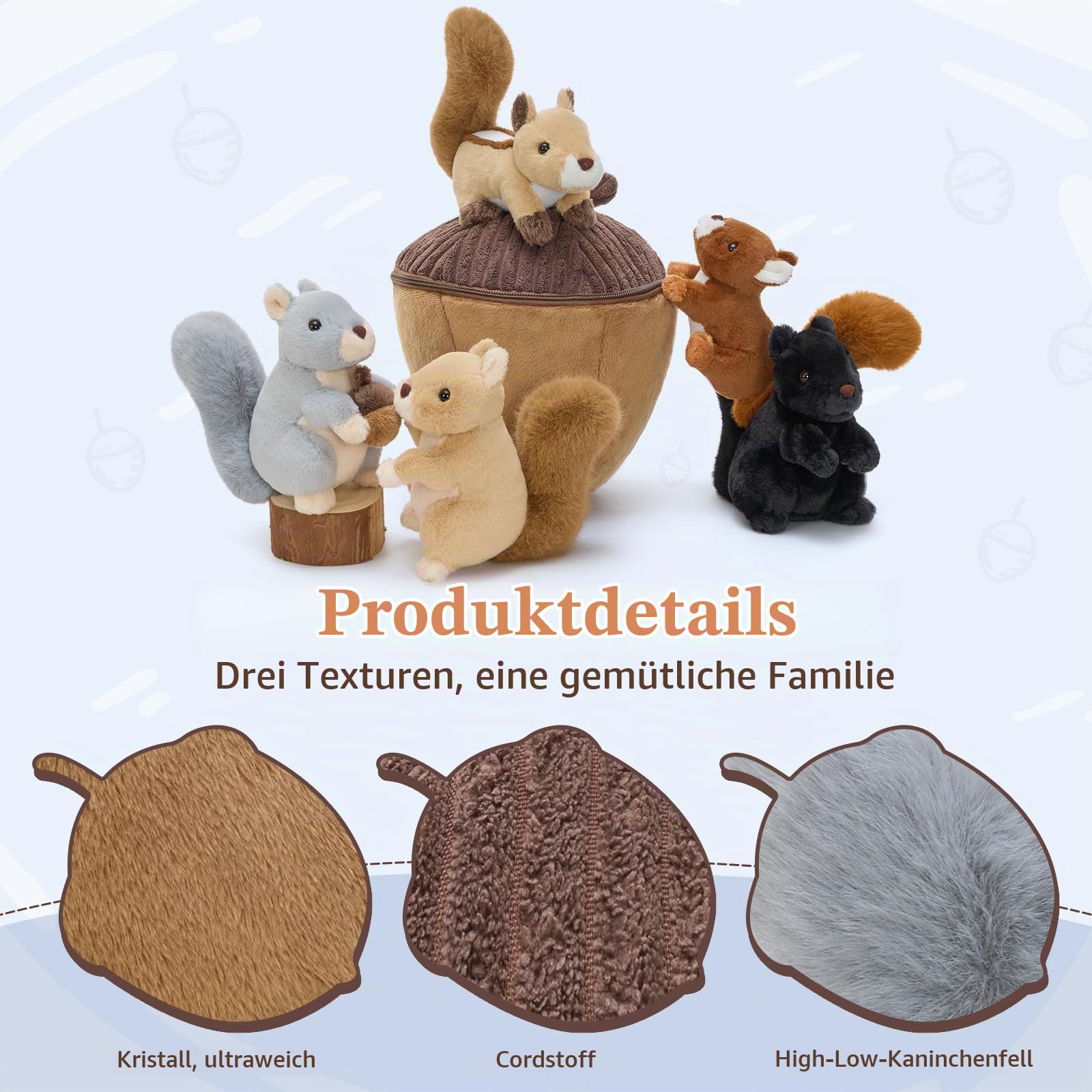 MaoGoLan 5 stücke süß Eichhörnchen Kuscheltier im Haselnuss, 35cm weich Eichhörnchen Stofftier Plüschtier Spielzeug, Geburtstag Weihnachten Geschenk für Kinder Baby