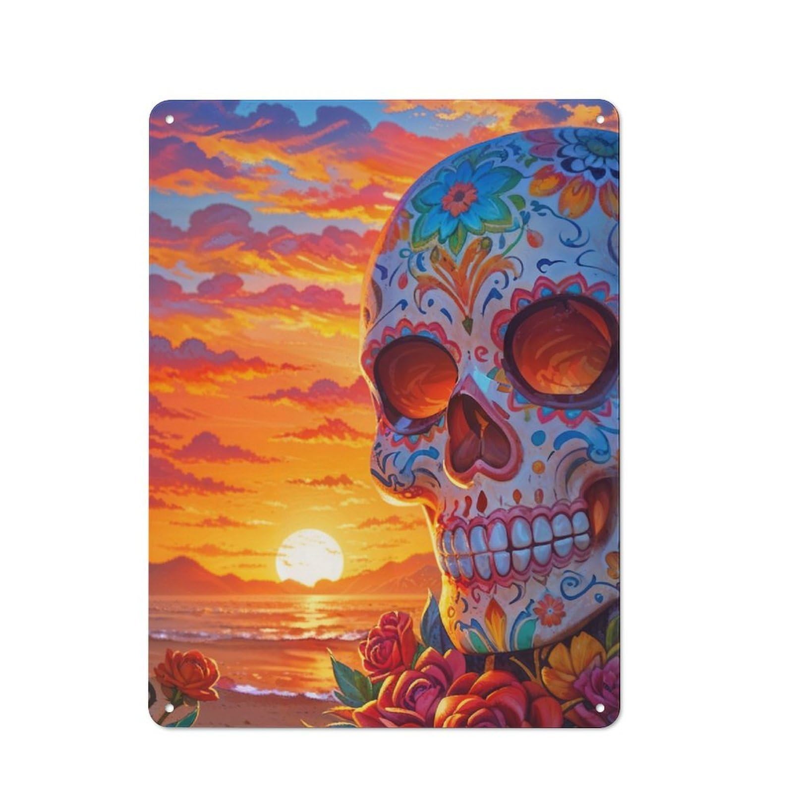 Junmoney Sunset Of The Dead Skull Retro Metal Wall Sign 40X30cm For Guest Room Or Hallway, New-Space Wall Decor For Home Decor Collectors