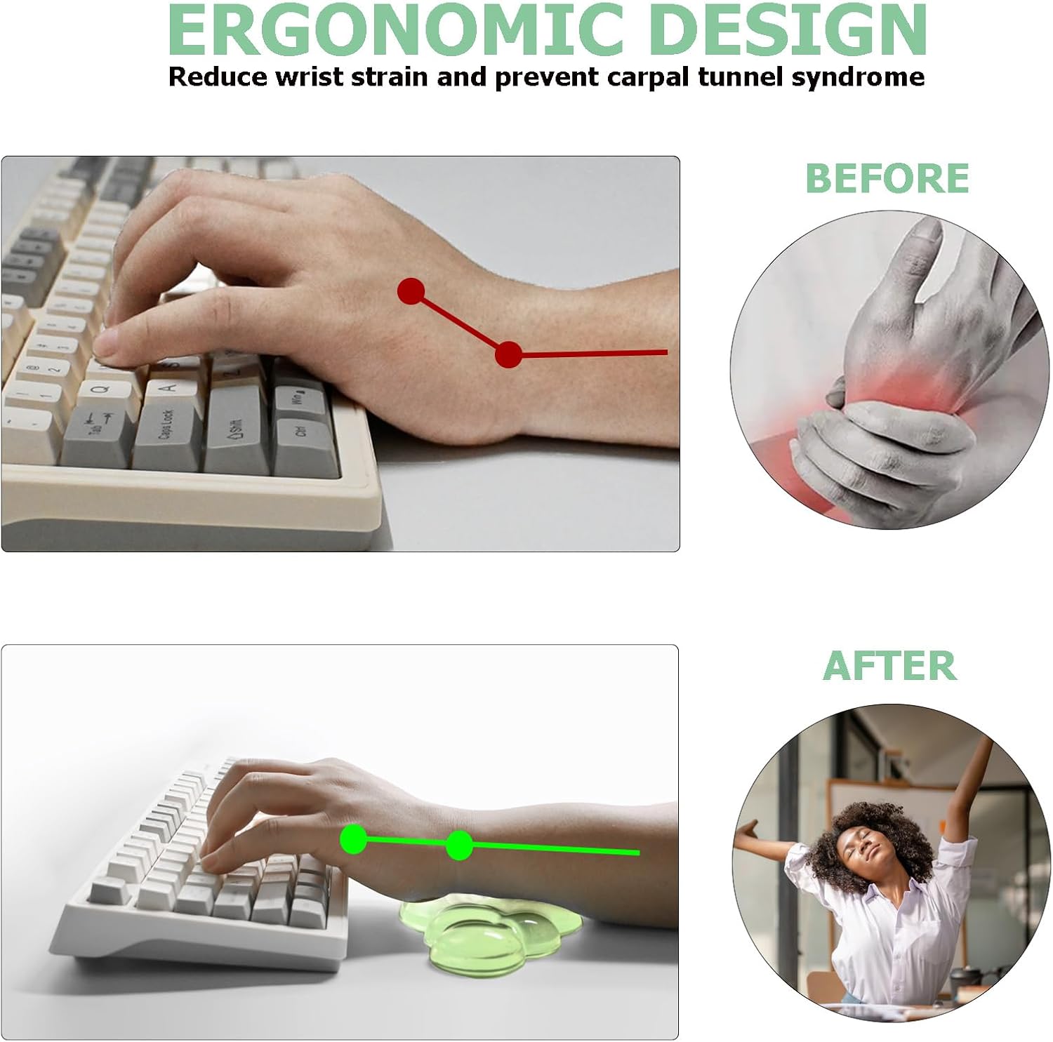 Gel Cloud Wrist Rest Keyboard, Cute Wrist Rest for Computer Keyboard, Ergonomic keyboard Wrist Rest and Soft Mouse Wrist Rest for Typing Pain Relief, Suitable for Office, Home, Computer, Gaming, Green