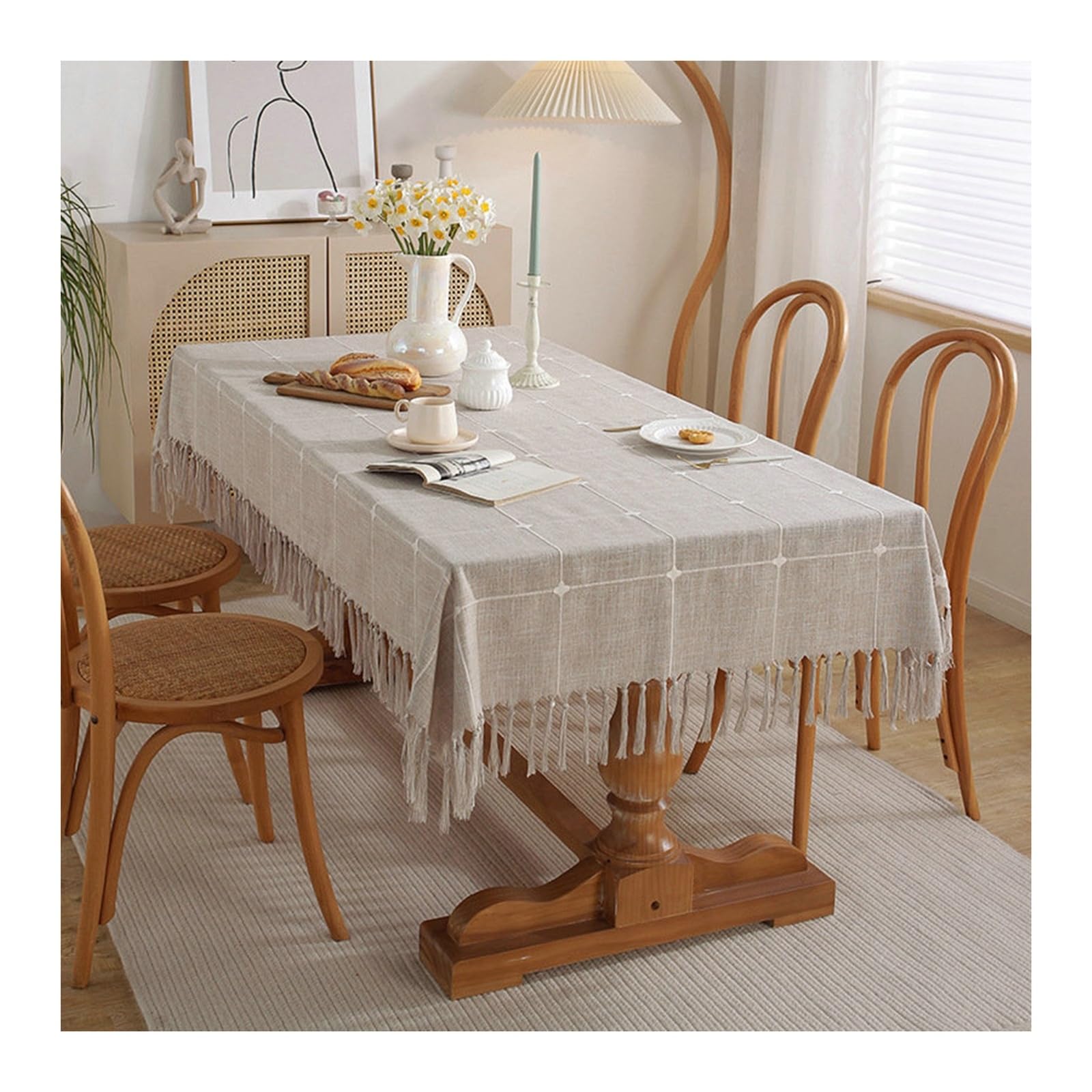 Nappe anti tache à carreaux 135x220cm en coton lin de qualité