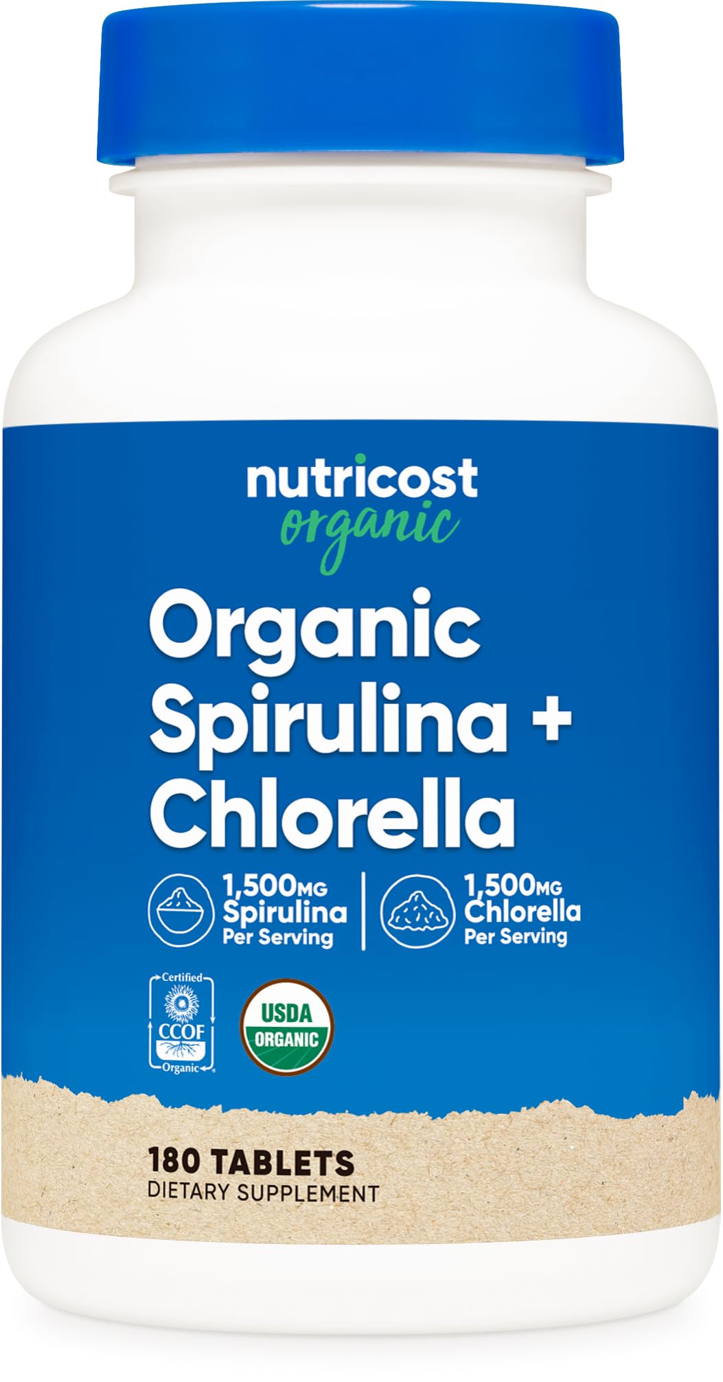 Nutricost Organic Spirulina + Chlorella (3,000mg) 180 Tablets, Gluten-Free 180 Count (Pack of 1)