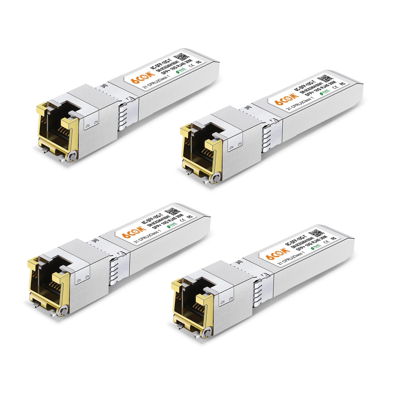 Lot de 4 modules en cuivre 10G SFP+ RJ45, émetteur-récepteur 10GBase-T SFP+ vers RJ45, CAT6A/CAT7, 30 m, remplaçable à chaud, compatible avec Cisco SFP-10G-T-S/Ubiquiti UF-RJ45-10G/MikroTik S