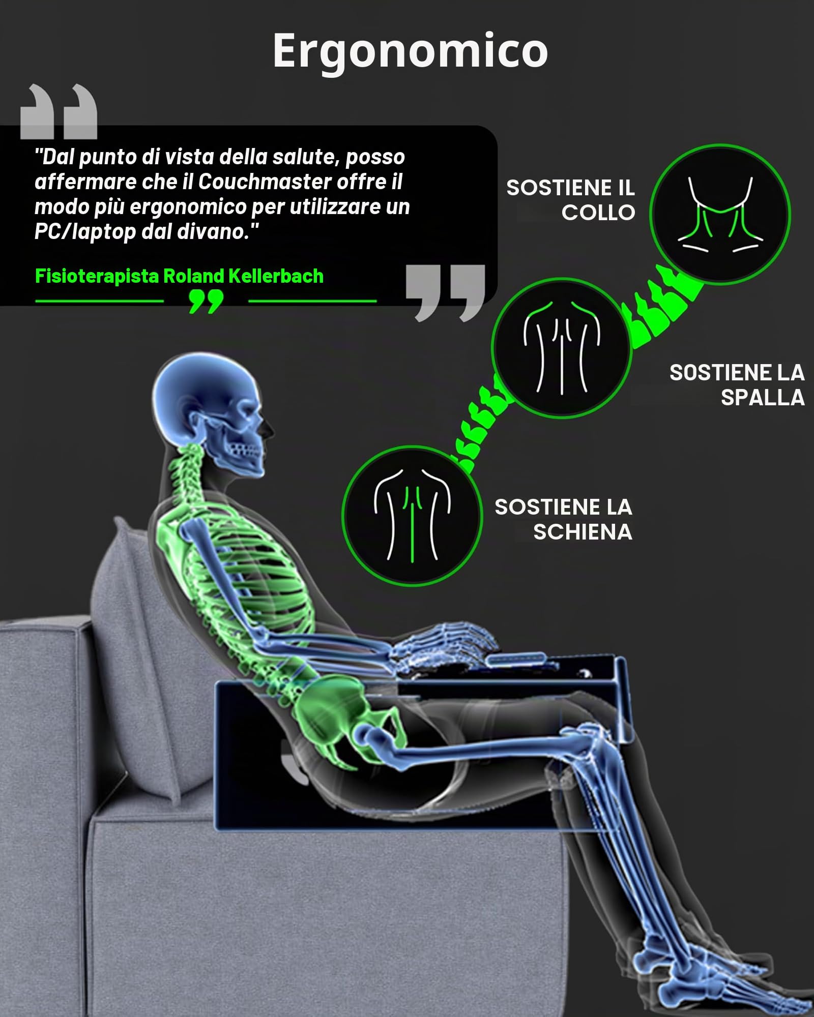 Couchmaster® CYBOT - Lapdesk ergonomico per Notebook o periferiche, con Cuscino, Adatto a Letto/Divano