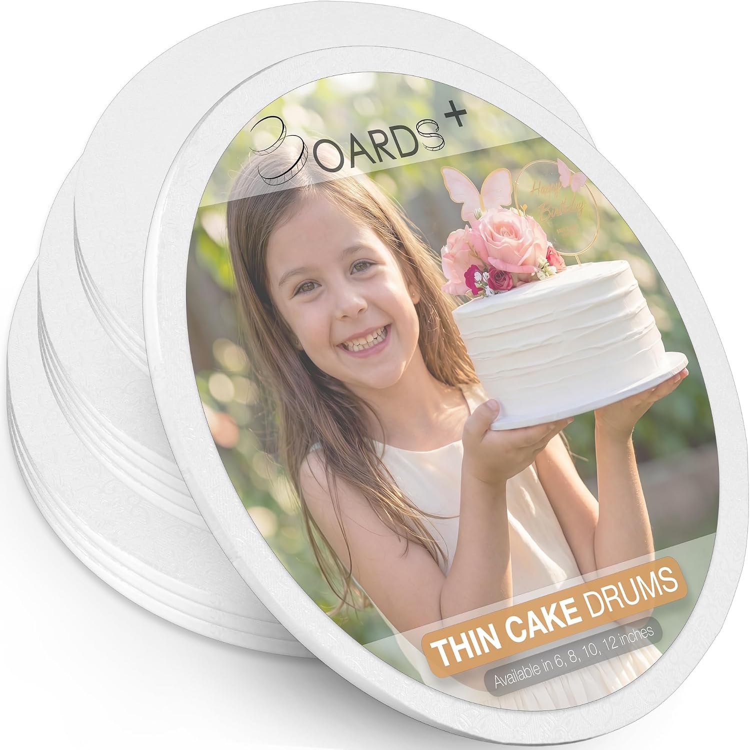 BOARDS+ 1/4" Thick Cake Drums 8, 10 & 12 Inch (3 Sizes, 10 Pack Total) | 0.25" CakeBoard Rounds Fully Greaseproof | Sturdy, Seamless & Greaseproof Circles For Presenting Heavy Cakes