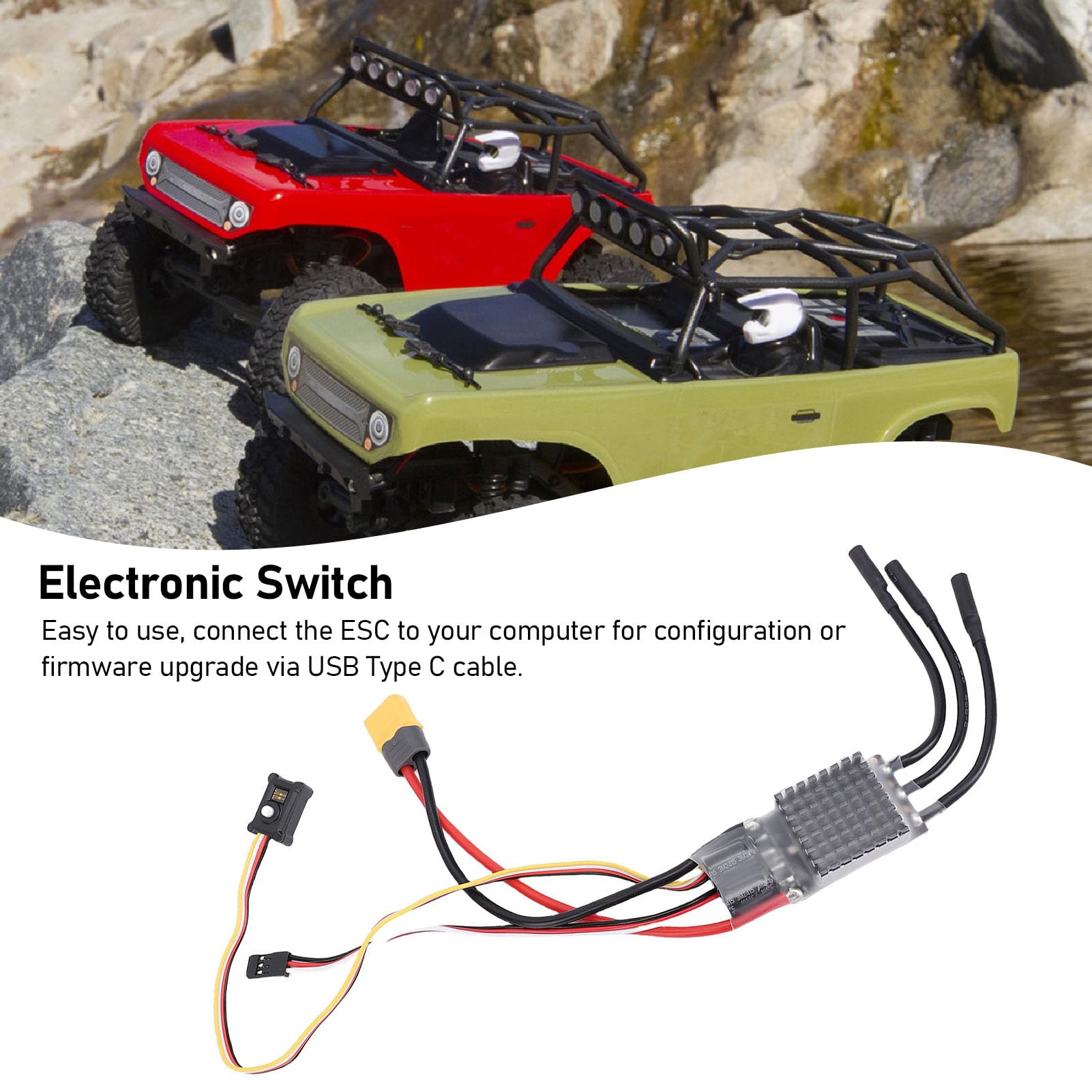 POENVFPO Regulator Obrotów Silnika RC Crawler Car, Regulator Obrotów 2-6S LiPo 80A z Regulowanym Wyjściem BEC, Bezszczotkowy Regulator Obrotów do Samochodów SCX10 w Skali 1/8 i 1/10