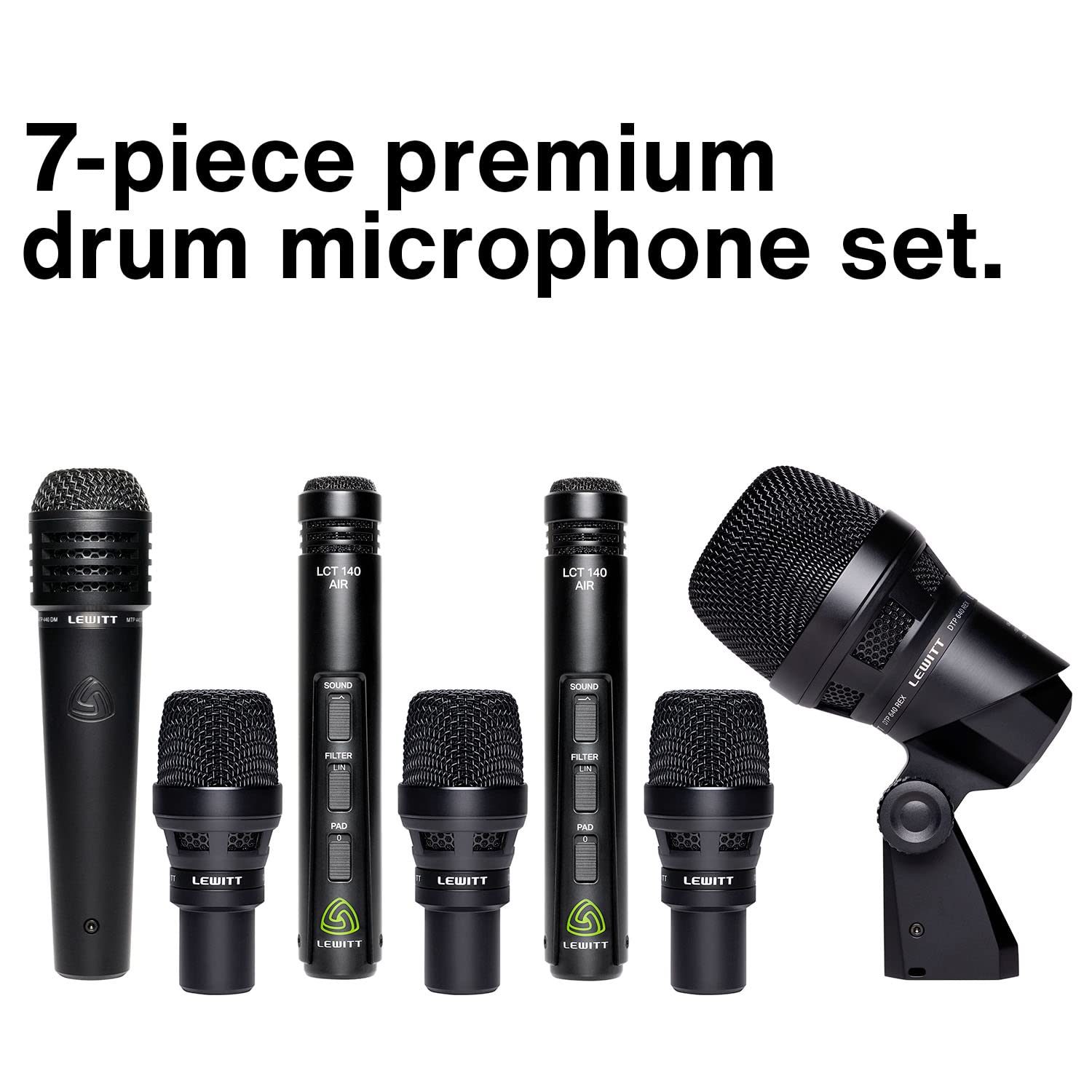 LEWITT Drum Mikrofon Set BEATKIT PRO für Live und Studio inkl. Zubehör | 7-teiliges Set mit Kick, Snare, 3 Tom Mikrofonen und Stereopaar Overheads - inkl. Zubehör und Transportkoffer