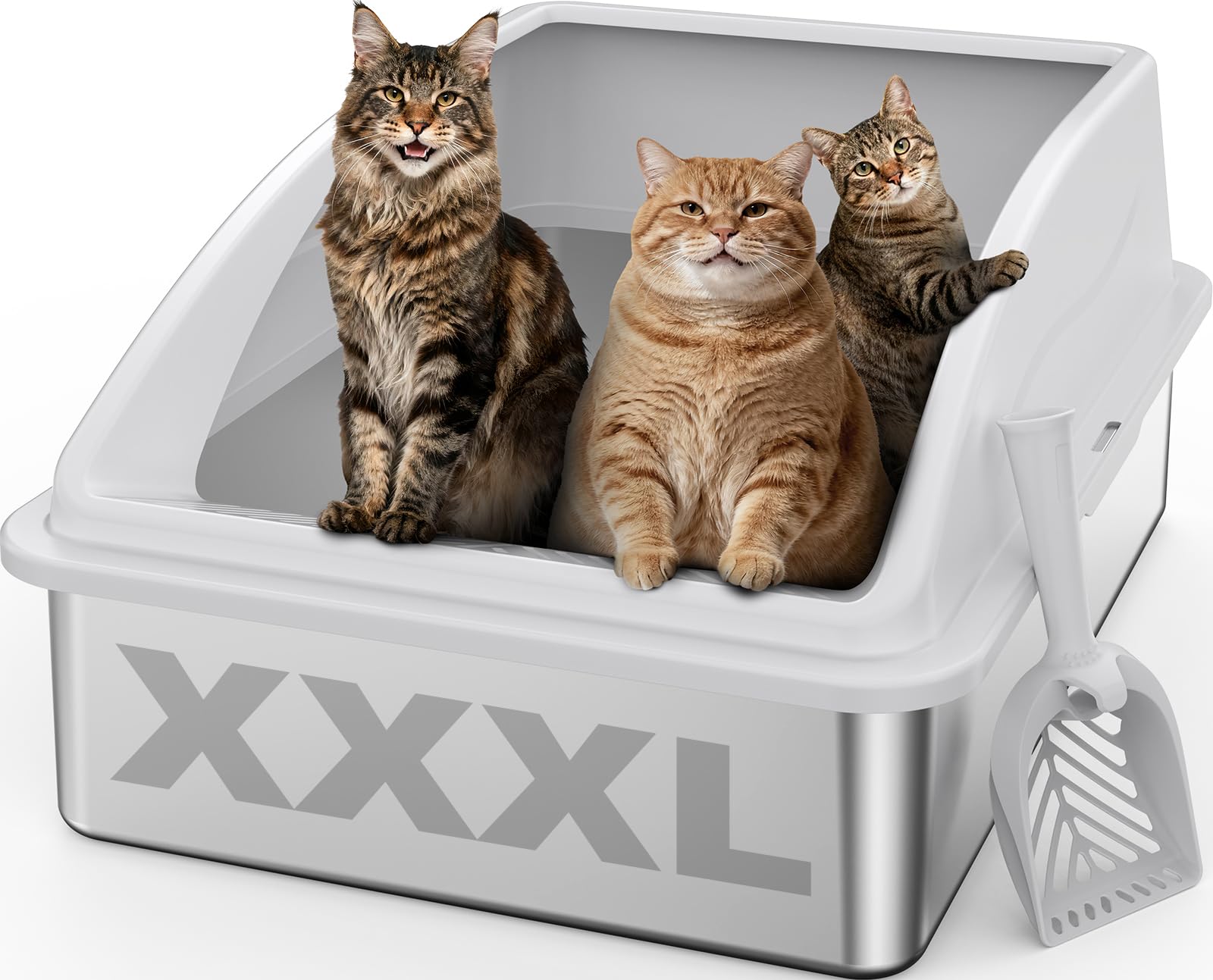 Stainless Steel Litter Box Extra Large for Big Cats and Multi-Cats | Jumbo Extra Large Metal Cat Box with High Sided Lid, Anti-Urine Leakage, Non-Stick,Include Litter Scoop