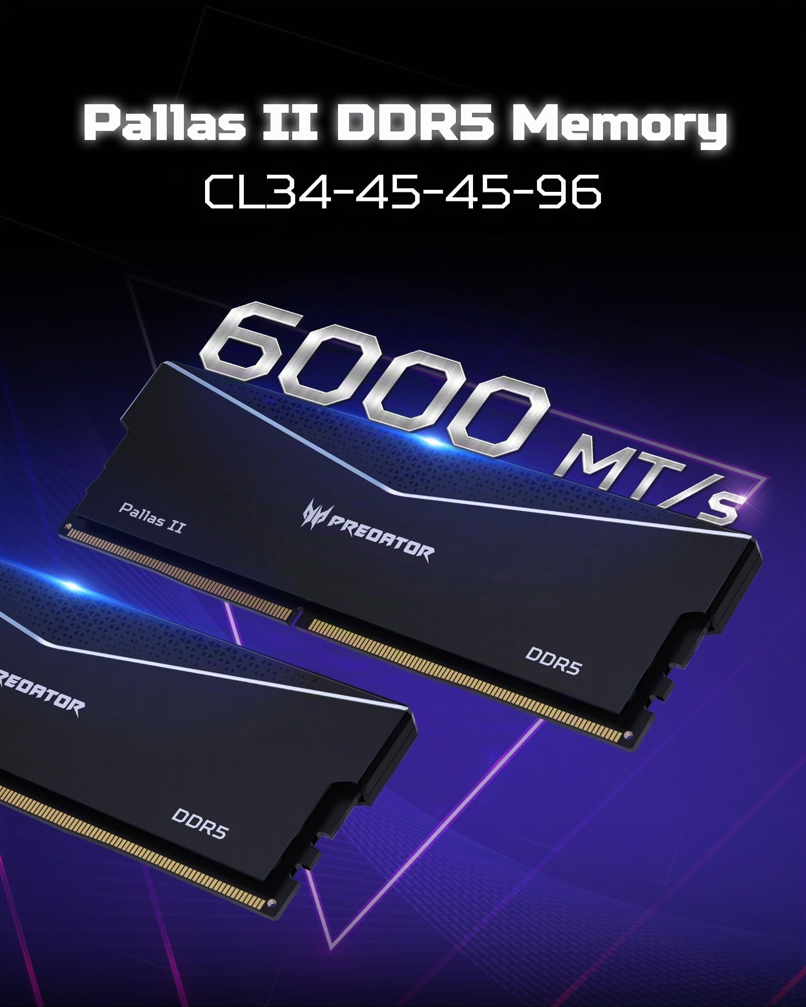 Acer Predator Pallas II mémoire RAM DDR5 32Go (16Go x 2) 6000MHz CL36 - Intel XMP 3.0 & AMD Expo - Mémoire de Travail pour Ordinateur de Jeux PC - Noir
