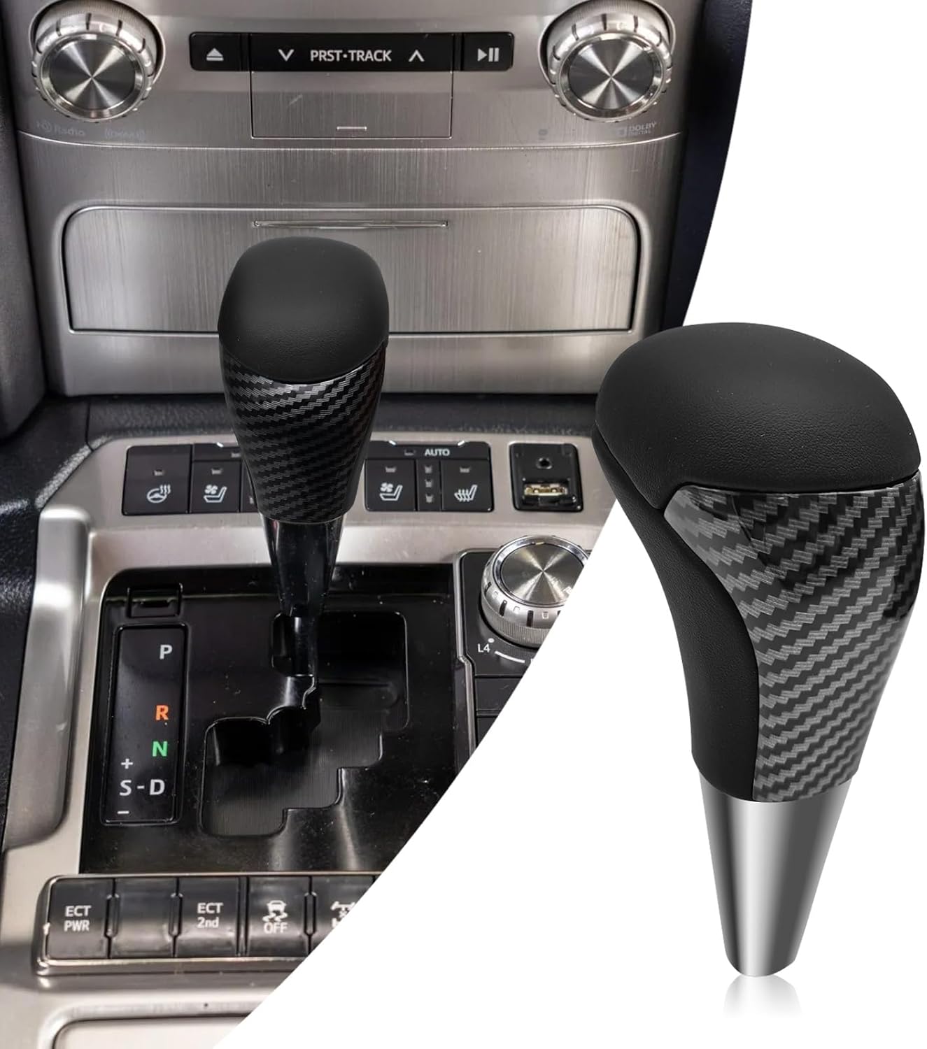 Compatible with Toyota Avalon 2005-2018 4Runner 2003-2021 Tundra 2008-2021 ABS Leather Carbon Fiber Texture Automatic Gear Shift Knob Lever Replace