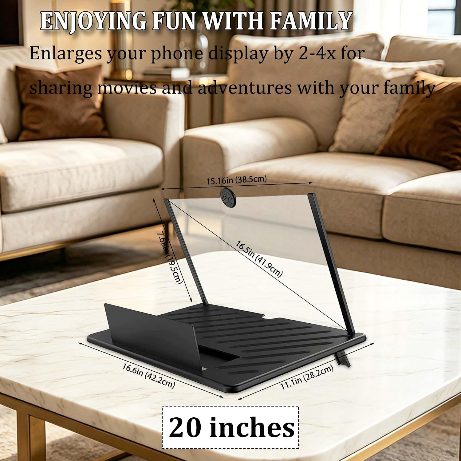20" HD Screen Magnifier for Cell Phone,3D Cell Phone Magnifing Screen Enlarger Projector for Movies Videos and Gaming-Foldable Phone Stand Holder with Screen Amplifier Compatible with All Smartphones