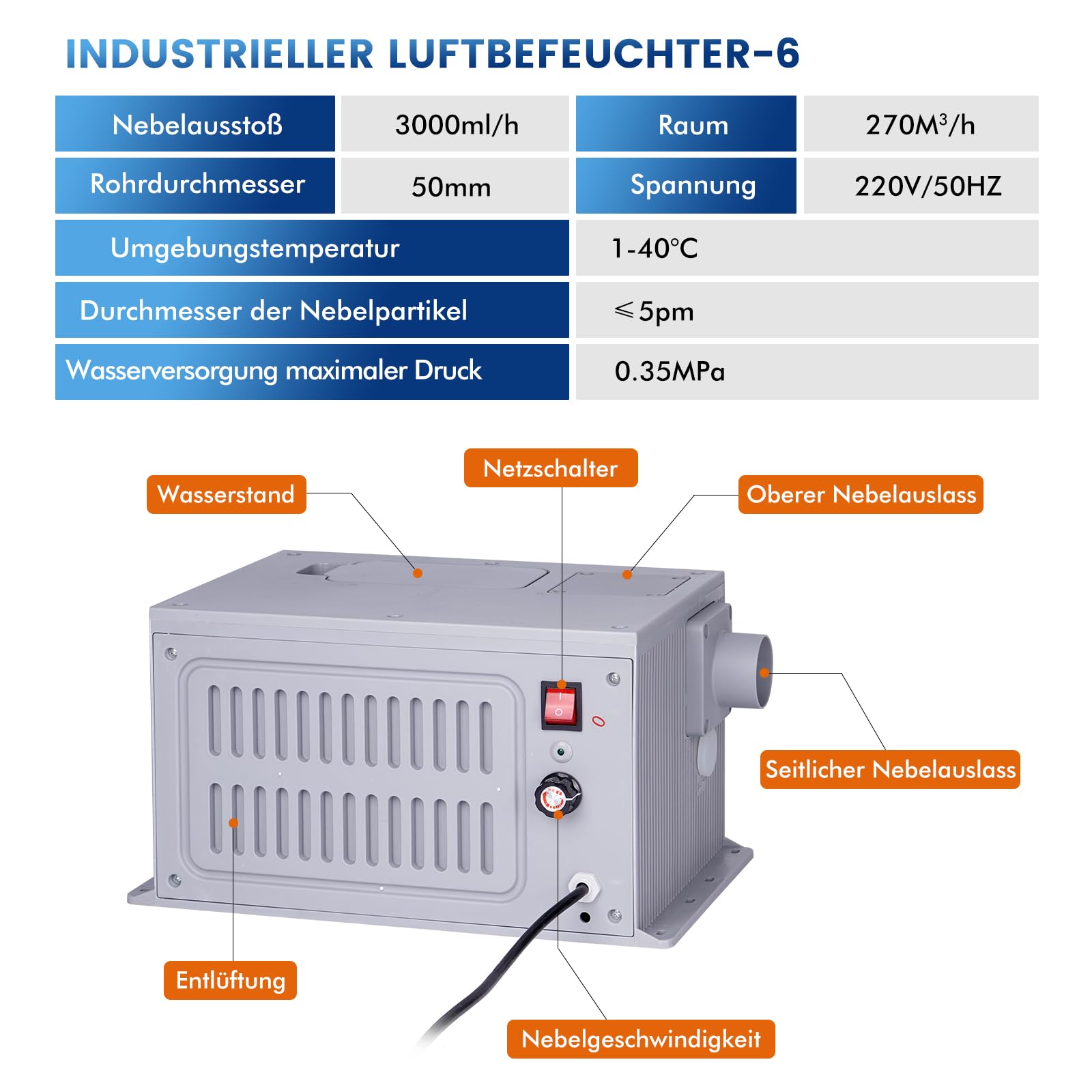 Umidificatore Industriale Grande Volume Mist Umidificatore Ad Ultrasuoni Macchina Nebbia con Filtro Universale Tubo in PVC per Officina Supermercato Magazzino Pianta Ver