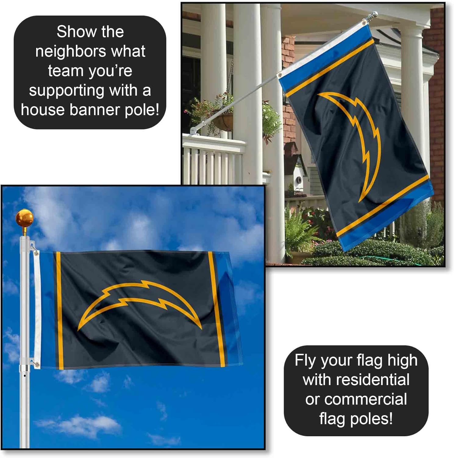 Los Angeles Chargers Blackout Sideline Flag Outdoor Indoor 3x5 Foot Banner - Image 3