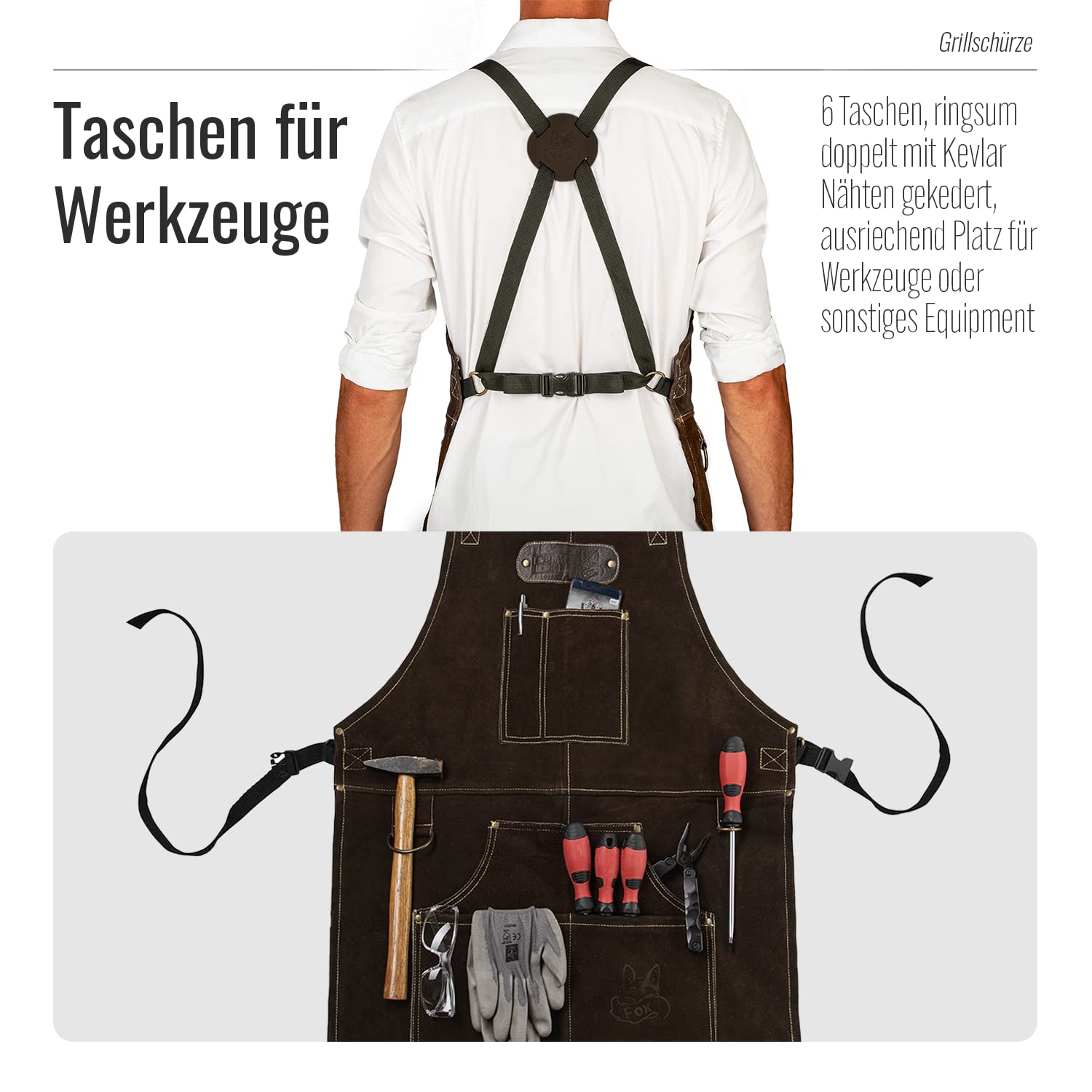 ROUGH Arbeitsschürze Lederschürze aus Büffel Wild Leder Schürze, Rauleder, Grillschürze, Gastronomie, Barista, Kochschürze | 61x94 cm | Variabel von M - XXL in 3 Farben