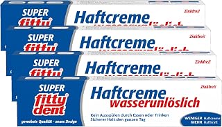 fittydent super Haftcreme, Klebt statt nur zu haften – einen ganzen Tag, Für Voll- und Teilprothesen, Geschmacksneutral, Ohne Farb- und Aromastoffe, (4er Pack, 40 g)
