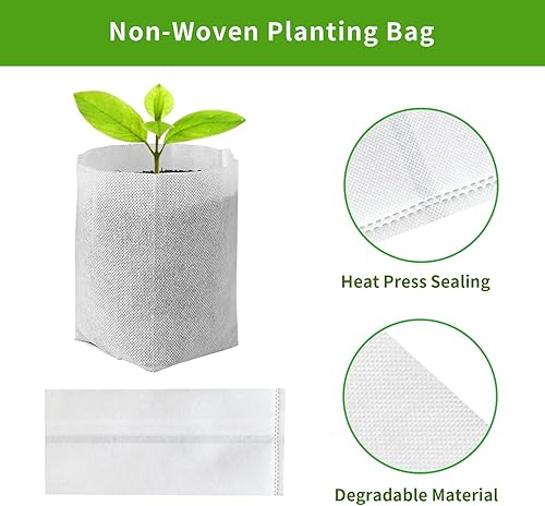Miniatura 5 de EnonGarden Bolsas de semillero de 7.87 x 7.09 pulgadas, bolsas de cultivo de vivero no tejidas, bolsa de cultivo de plantas biodegradables, 200