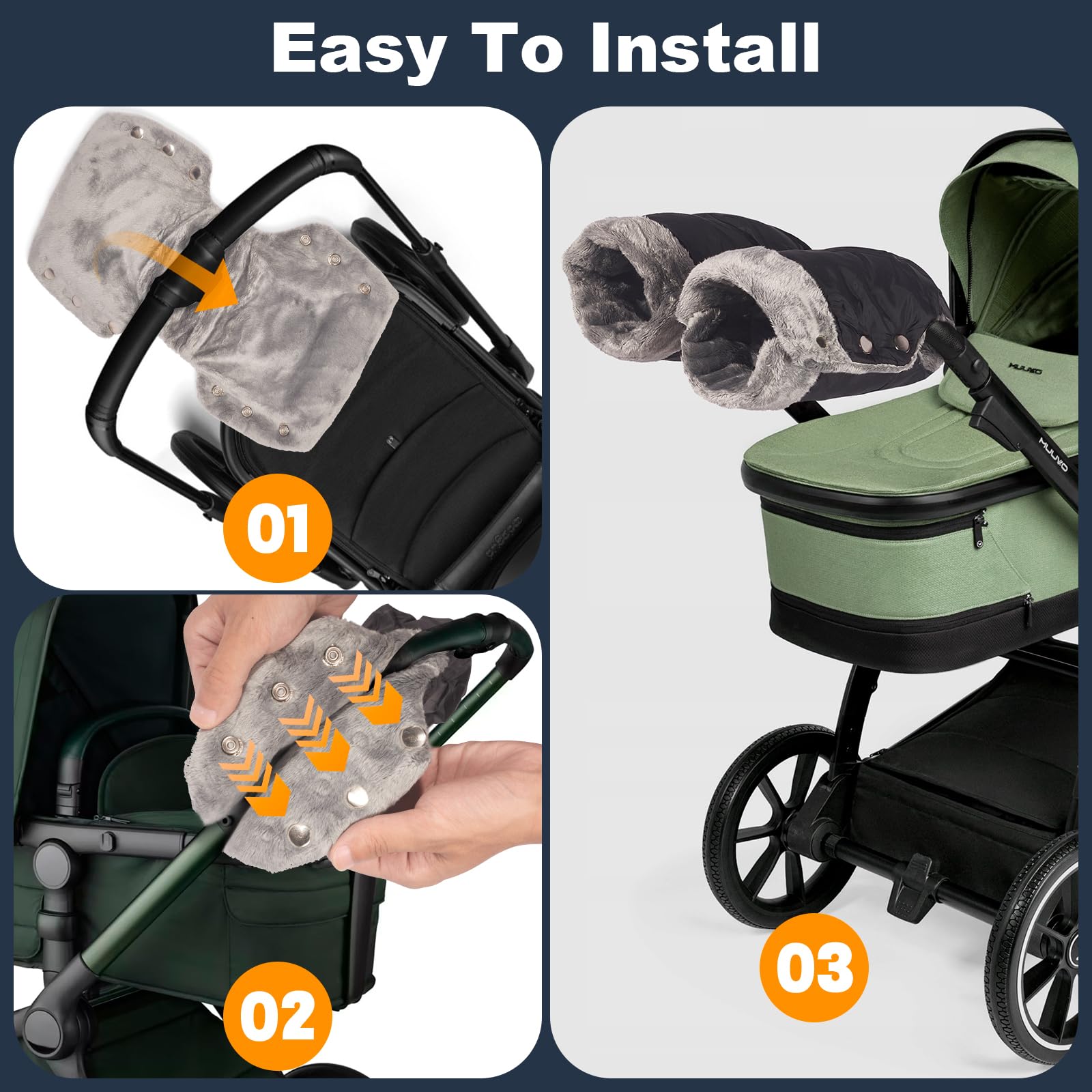 Kinderwagen Handwärmer Wasserdichte Handschuhe Handmuff mit Extra Dickem Fleece und 2 Haken für Eltern und Betreuer Baby