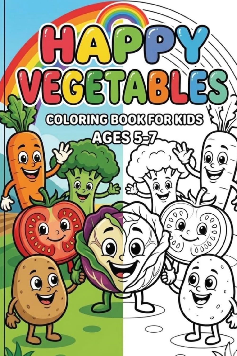 Happy Vegetables: Coloring Book for Kids Aged 5-7: Educational Vegetable Fun – Simple Illustrations to Color for Preschoolers and Early Learners, Enhancing Creativity and Fine Motor Skills