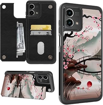 for Motorola Moto G Stylus 5G 2023 Wallet Case 6.6" with Card Holder Art Japanese Sakura PU Leather RFID Blocking Magnetic Clasp Credit Slots Flip Kickstand Shockproof Protective Phone Cover Women Men