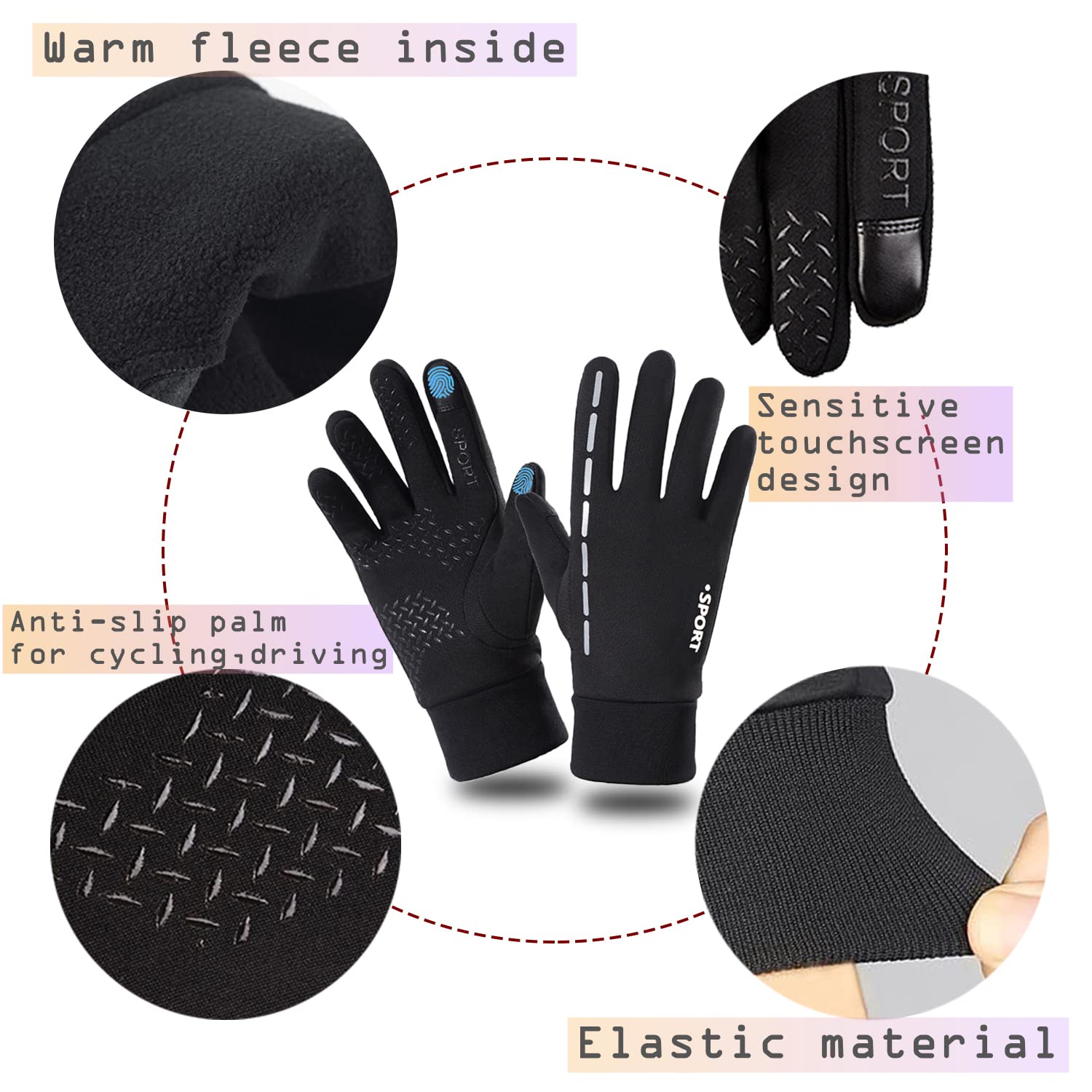 AFIT Guantes de Otoño Invierno a Prueba de Viento Impermeable Antideslizantes Ciclismo Bicicleta Correr Aire Libre Guantes Pantalla Táctil Guantes para Hombres y Mujeres
