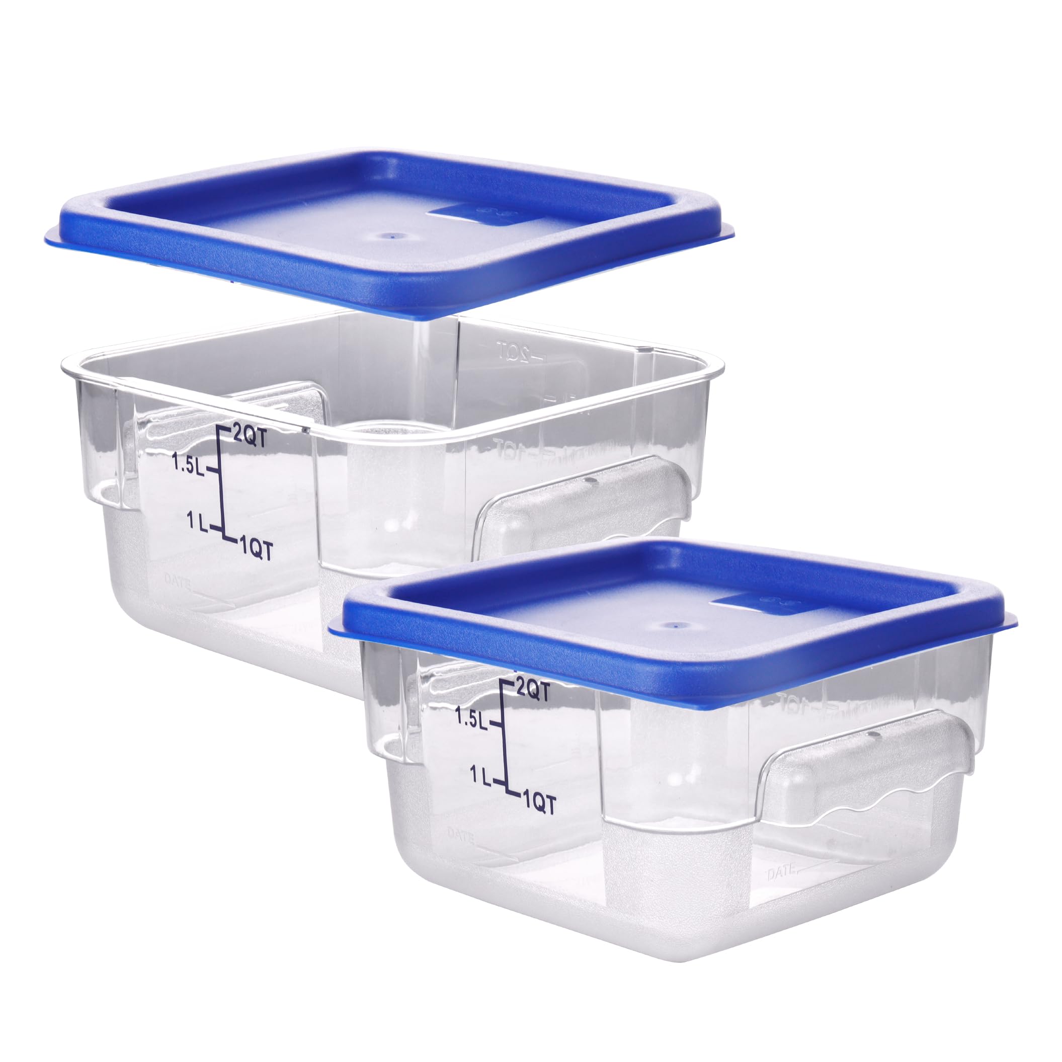 Paquete de 2 recipientes cuadrados de almacenamiento de alimentos con tapa, caja de almacenamiento comercial de 2 a 12 cuartos de galón con escala y asa, fabricación de pasteles, carne marinada