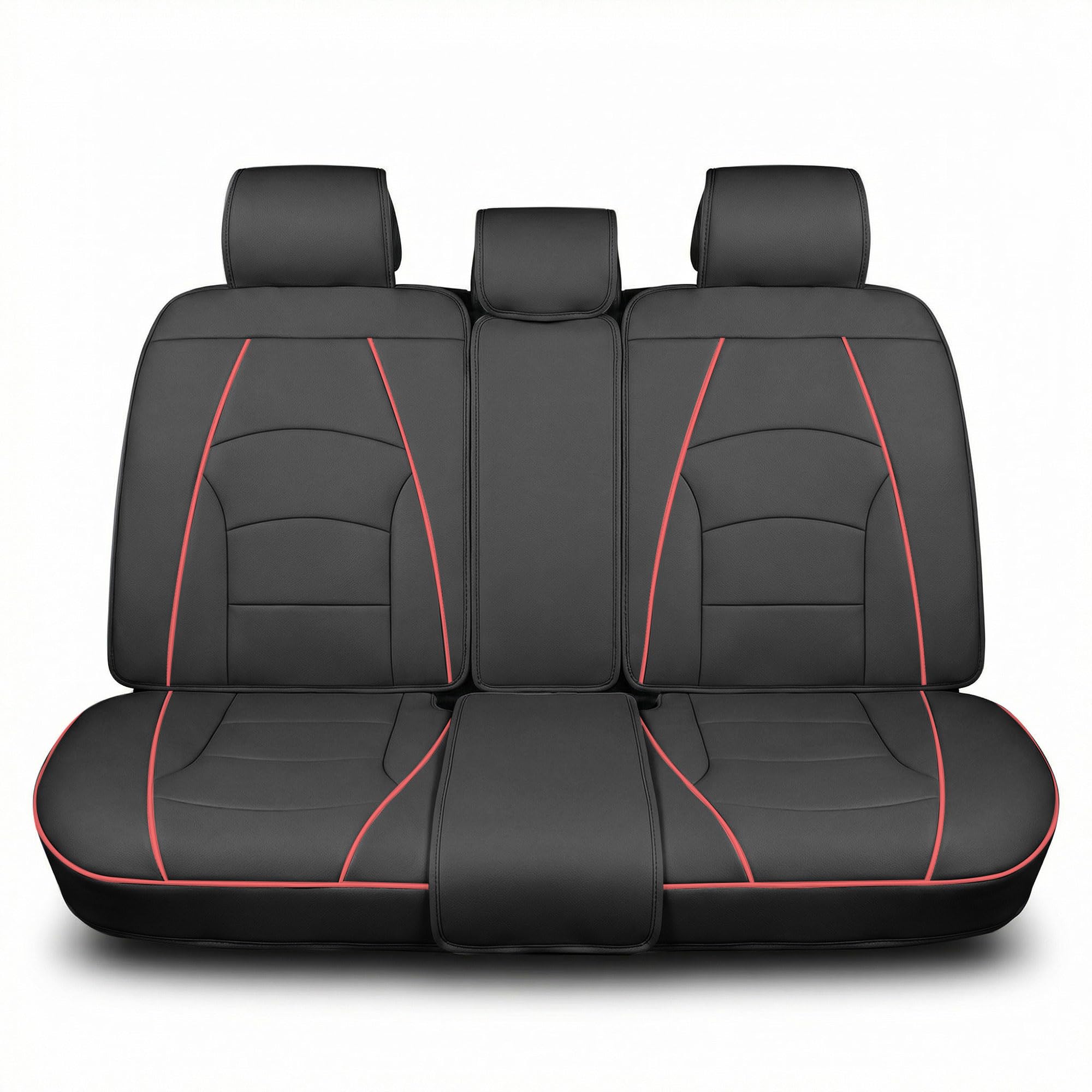 FH Group Back Seat Faux Leather Car Seat Cover - Universal Fit, Rear Seat Covers for Cars with Rear Split Bench, Car Seat Cushions for SUV, Sedan, Van, Black Red Trim