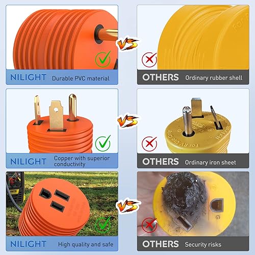 Miniatura 4 de Nilight Adaptador de Corriente para RV de 30 Amperios a 15 Amperios 110 Voltios Enchufe RV de Servicio Pesado TT-30P a 5-15R Enchufe Macho de 30A a