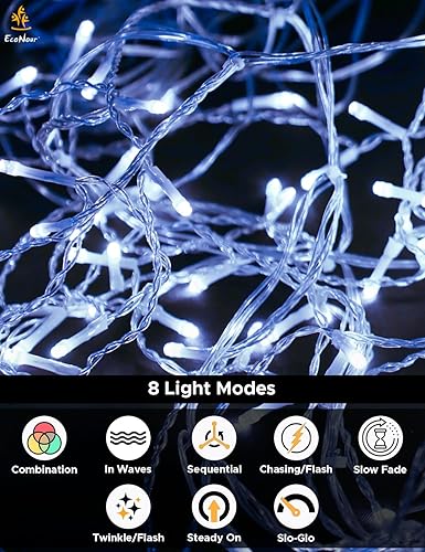 Miniatura 7 de EcoNour Luces de carámbano para exteriores  360 luces LED de Navidad para exteriores con 8 modos, cadena de luz conectable con temporizador, función