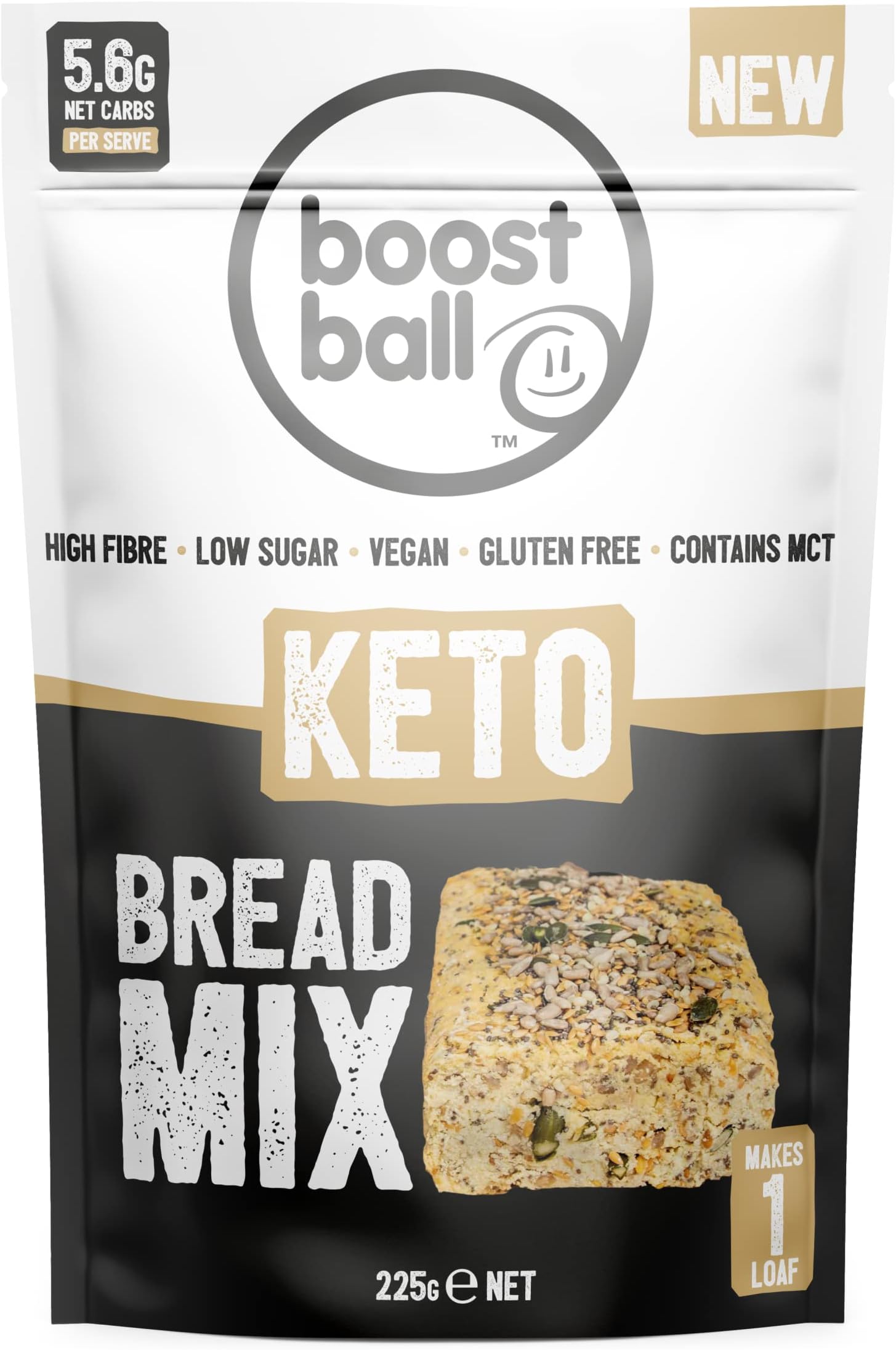 Boostballs Keto Bread Mix, Low Carb, Vegan, Gluten Free, Natural, Low Sugar and High Fibre Bread Mix, 225g