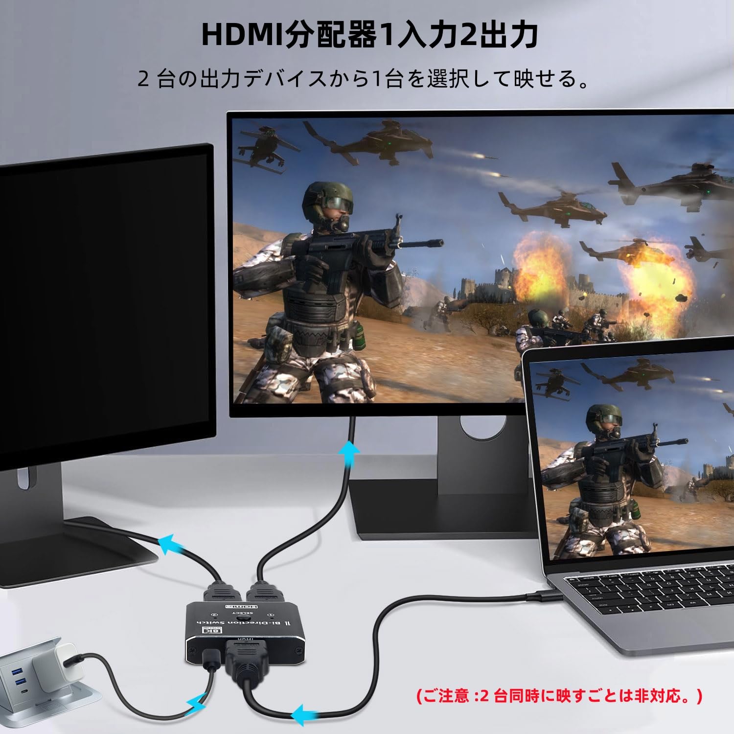 分割・２ Amazon | HDMI 2.1 切替器 8K@60Hz/ 4K@120Hz 2入力1出力 / 1入力2出力