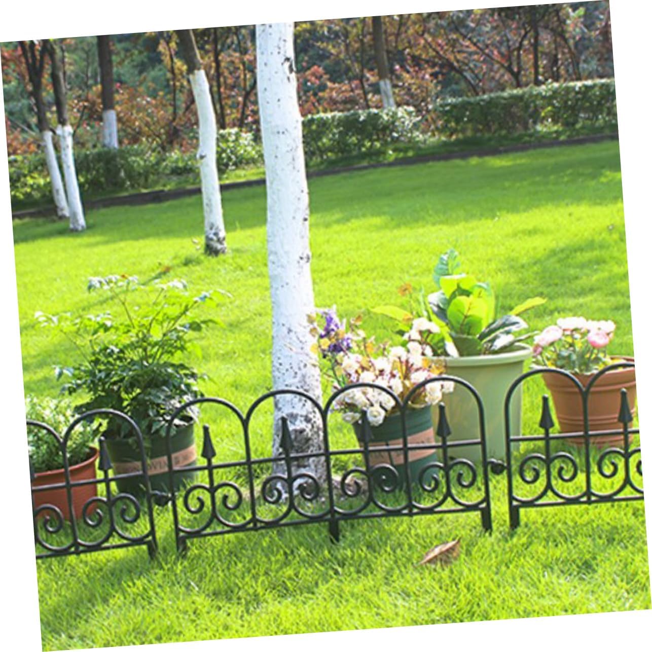 4pcs Movable Garden Lawn Border Fence Decorative Landscape Fencing Easy to Install Plastic Edging for Flower Beds and Plant Protection Black Color