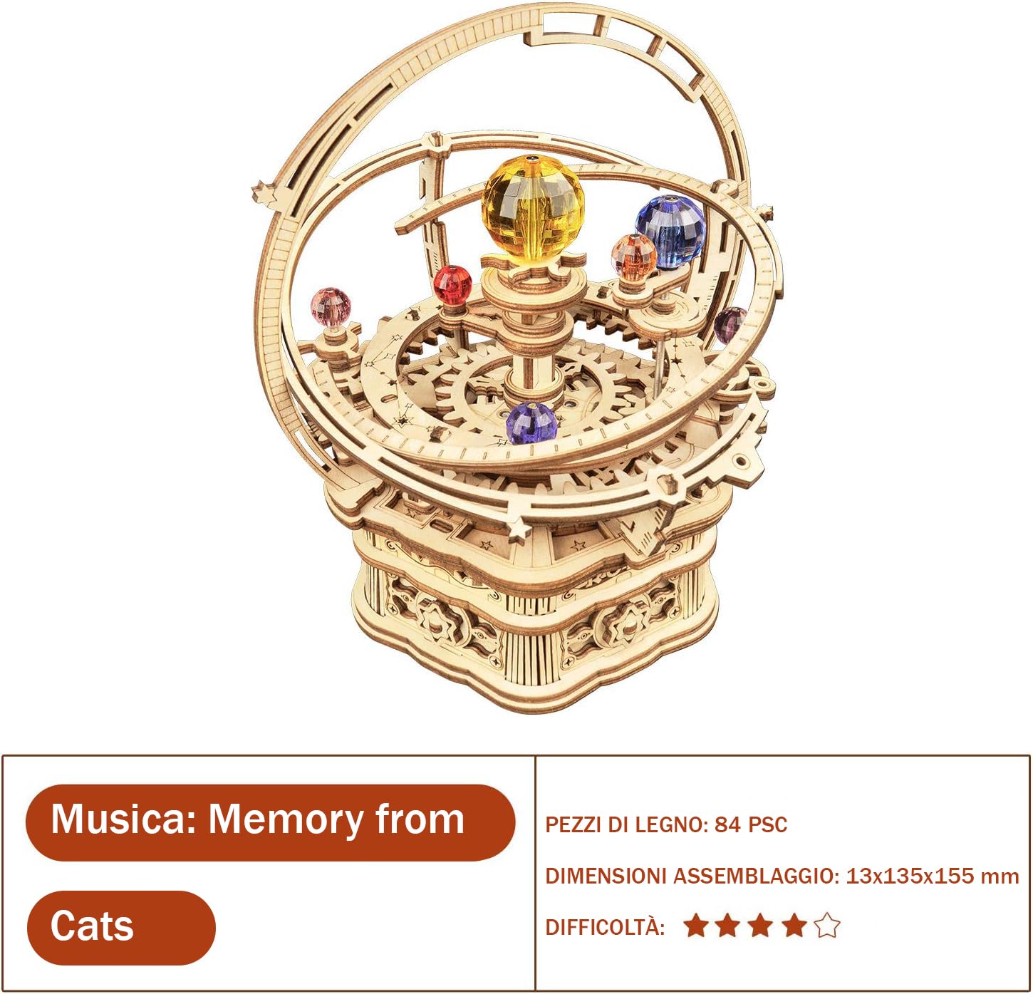 ROKR Kit Modellino in Legno 3D per Adulti Modellismo da Costruire Meccanico Musica Scatola-Starry Night