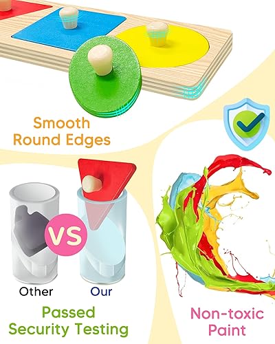 Miniatura 5 de kecristv Juguetes Montessori para niños de 1 a 2 años, clasificador de formas de madera para niños pequeños de 1 a 3 años, juguetes para niños de 1