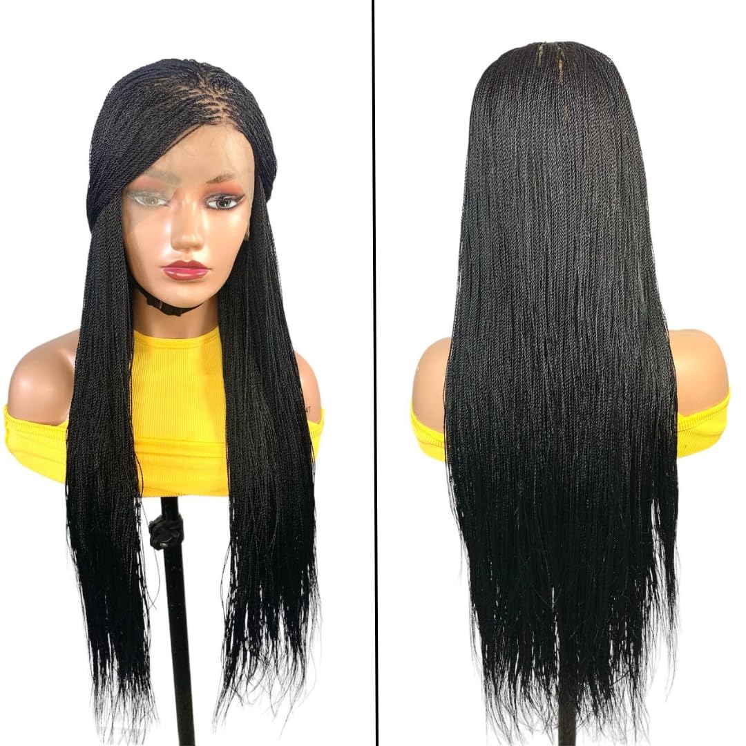 Full Lace Micro Twist Braided Wig for Black Women 26 Inches Glueless Braided Wig (Black)