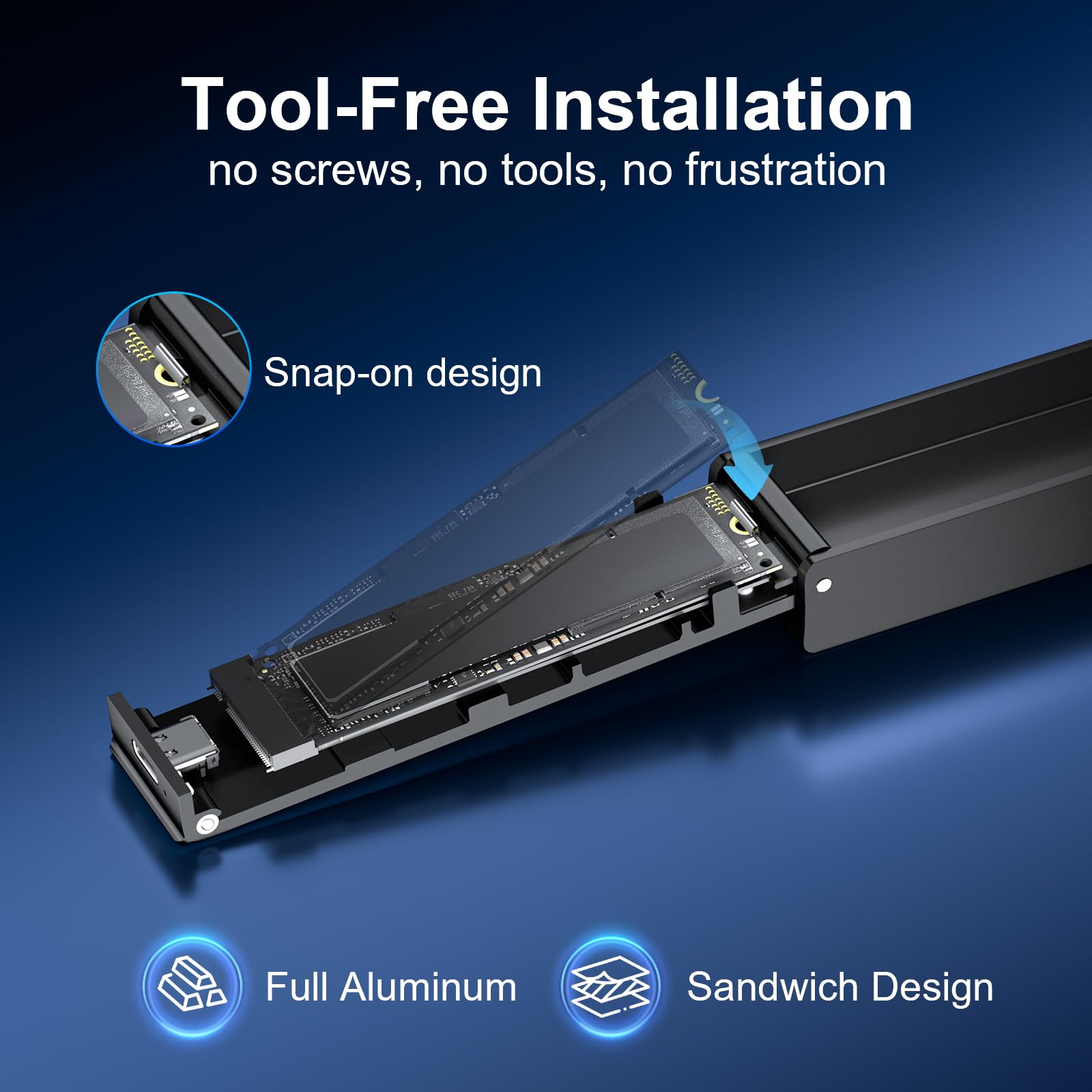 FIDECO Case SSD NVMe SATA M.2, Adattatore NVMe USB con Ventola, 10Gbps USB 3.2 Gen 2 per NVMe PCIe M-Key/M+B Key, Supporto UASP e TRIM, Installazione senza Attrezzi, Alluminio, Nero