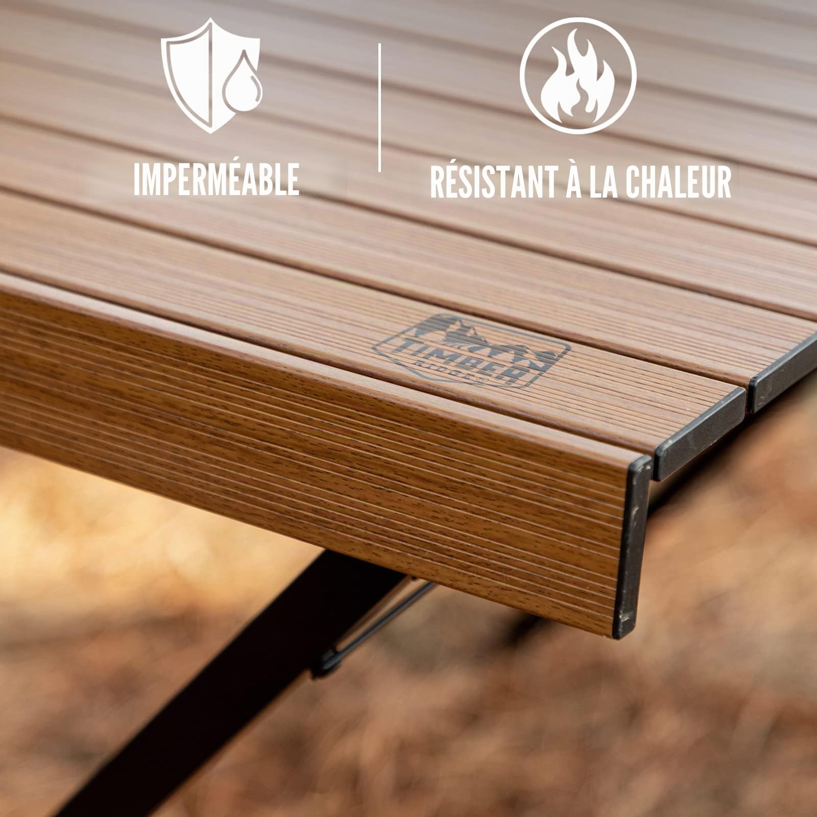 TIMBER RIDGE Table Pliante Camping 4-6 Personnes Hauteur Réglable Plateau Aluminium Support 100 kg, Marron