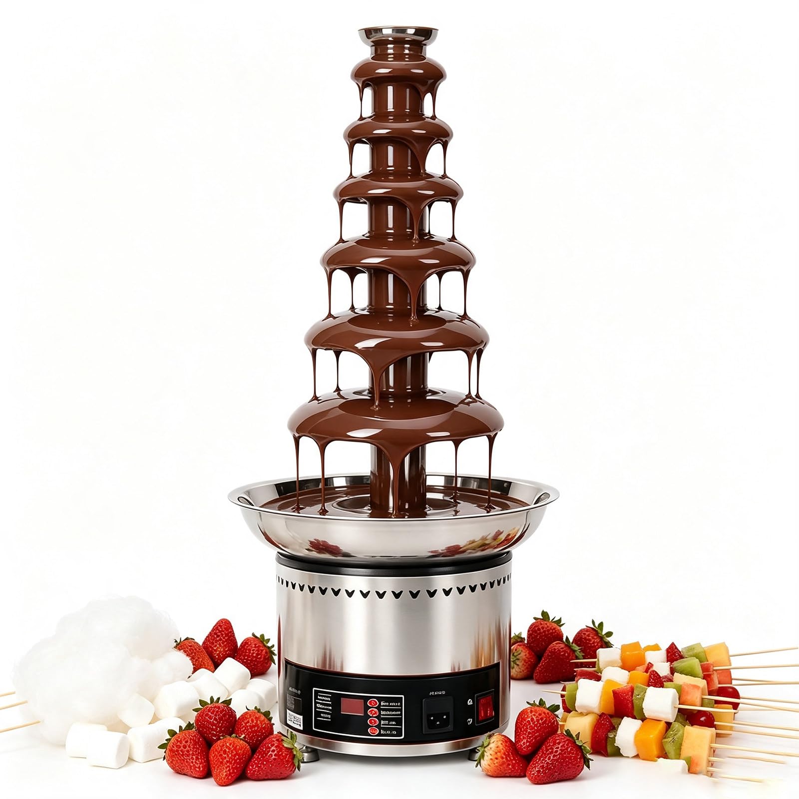 Glowdora Commercial Grade Chocolate Fountain Machine, Adjustable Heat Fondue Waterfall 7Tiers