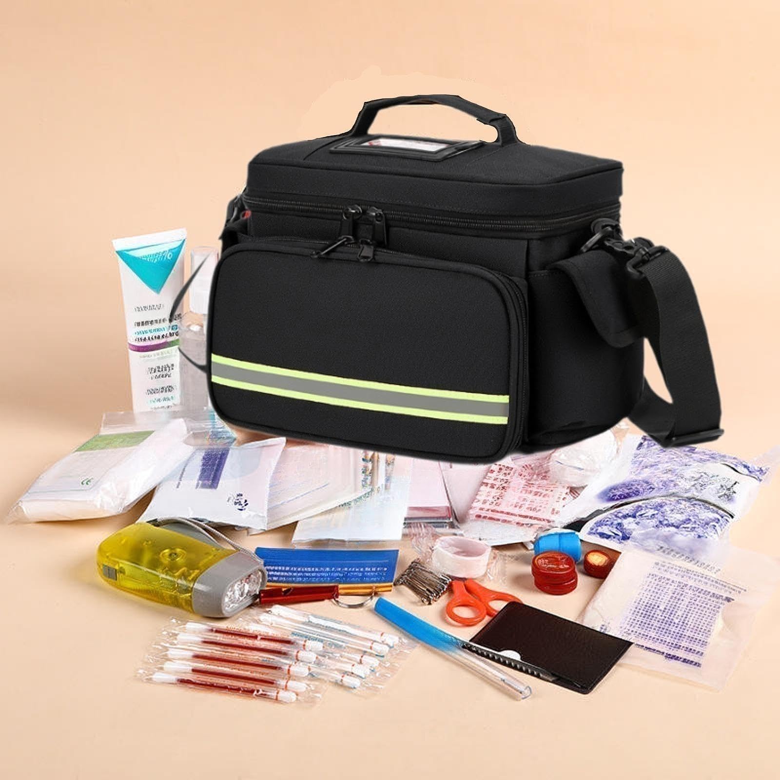 Scatola portaoggetti per il soccorso domestico con tasche, borsa portaoggetti vuota per il soccorso, organizer da viaggio con tracolla staccabile e custodia