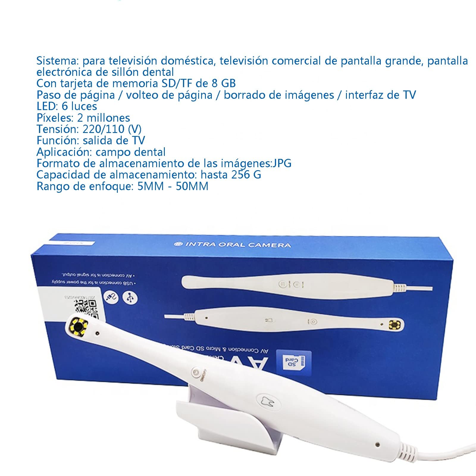 Cámara Oral Dental, Endoscopio Intraoral Hd Cámara Intraoral Intradental Dentista Y Herramienta de Dispositivo Personal para Televisores Domésticos Y Sillones Dentales con Tarjeta de Memoria de 8 Gb