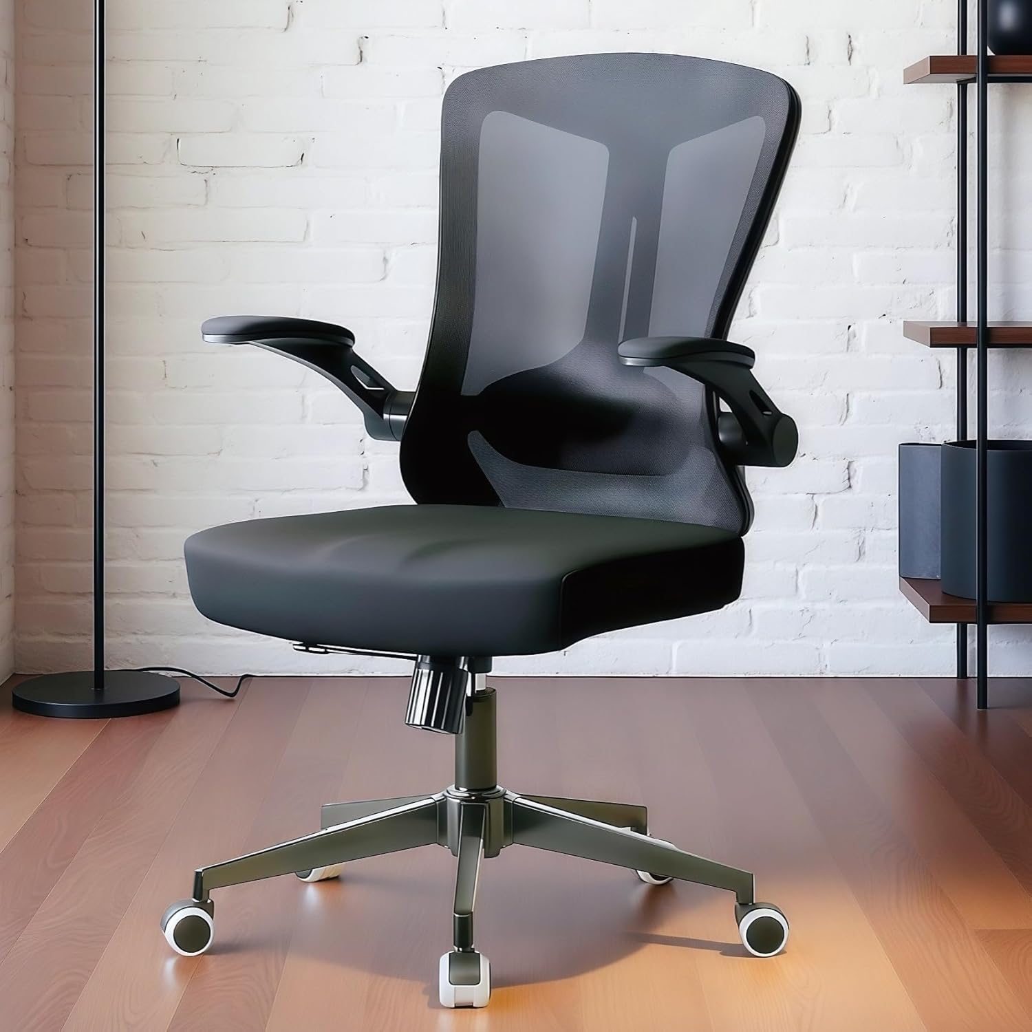 Ergonomic Office Chair - 350LB Comfy Desk Chairs with Lumbar Back Support, Mesh Computer Chairs with Wheels and Arms for Home Office, Study (Black-Without Headrest)